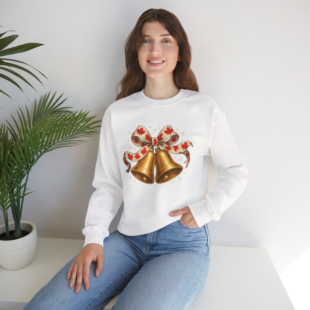 Christmas Bells Sweatshirt — Festive Maple Ribbon Holiday Crewneck