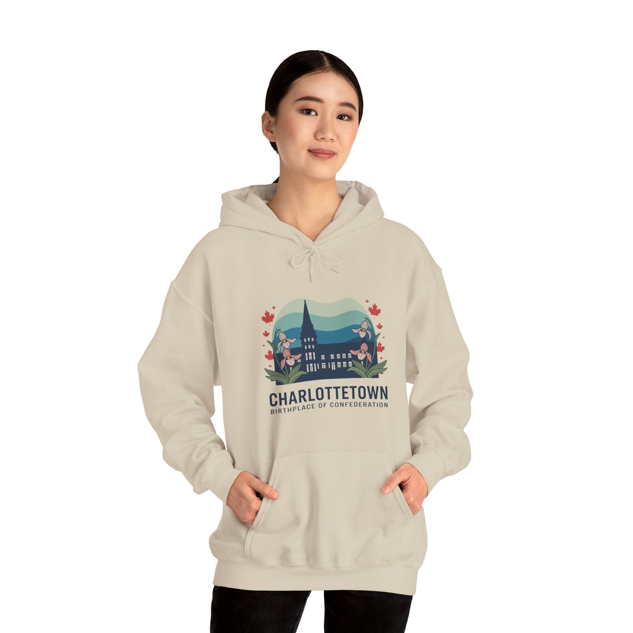Charlottetown Scenic Hoodie — Vintage Island Skyline & Parliament Building Design