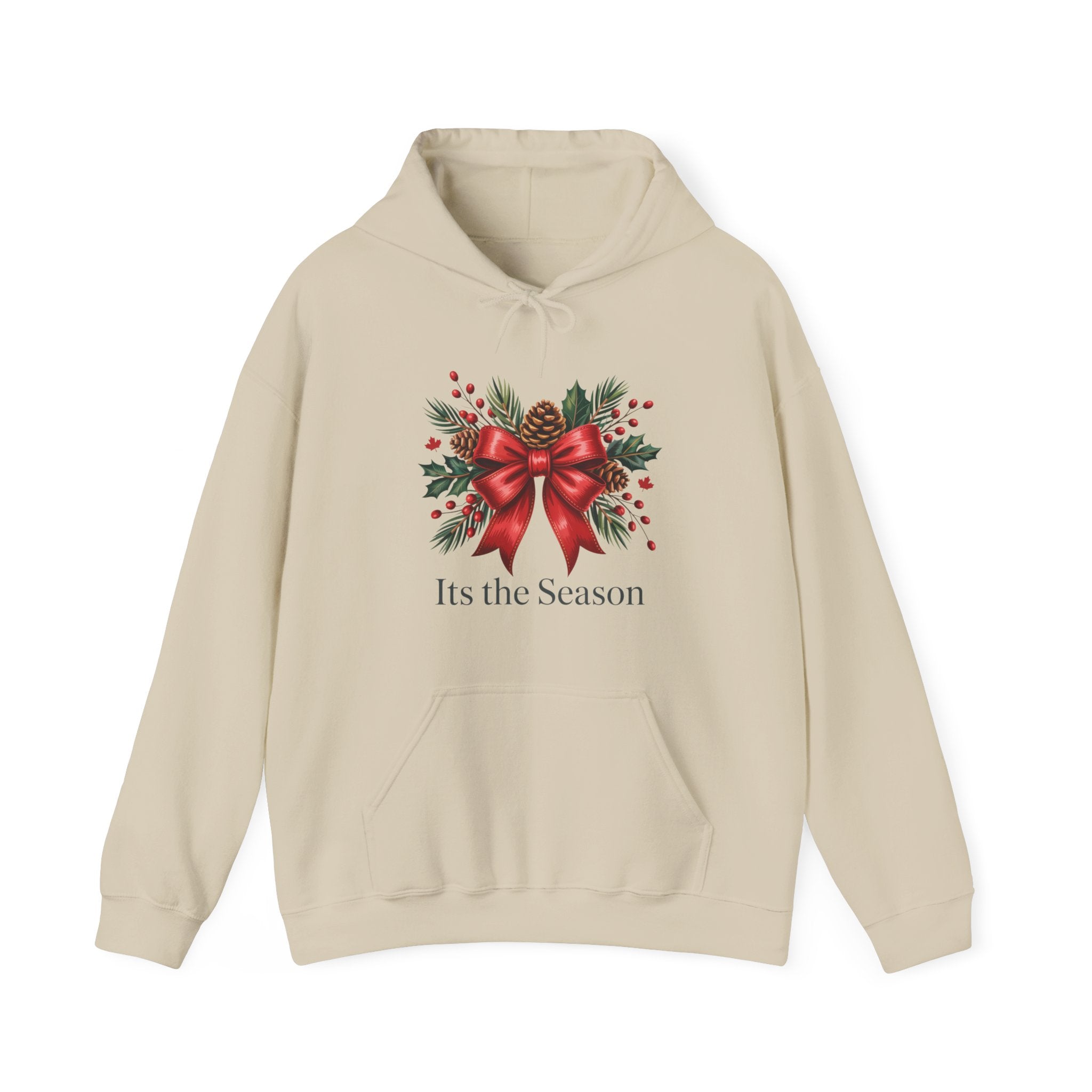 Christmas Wreath Hoodie – Festive Red Bow "Its the Season" Holiday Sweatshirt
