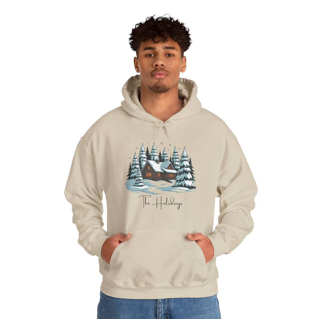 Cozy Cabin Holiday Hoodie — Winter Pine Forest Sweatshirt