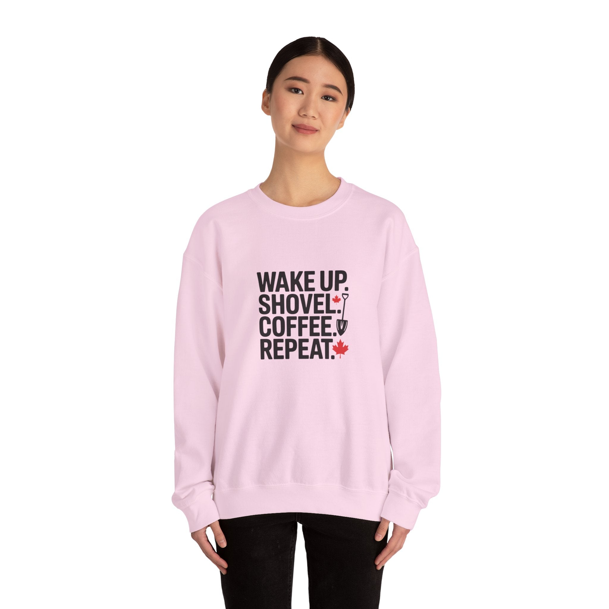"Wake Up. Shovel. Coffee. Repeat." Winter Funny Crewneck Sweatshirt