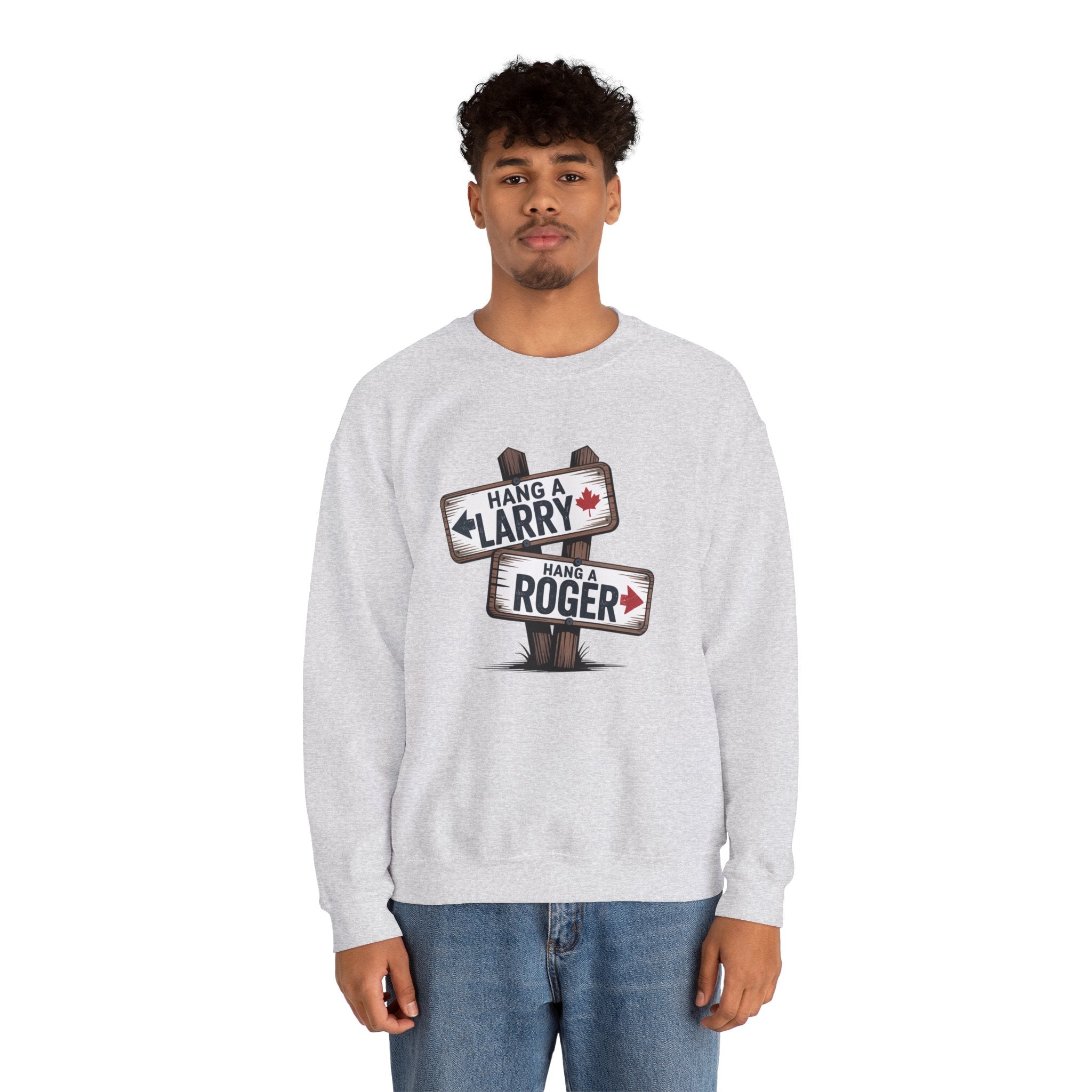 "Hang a Larry, Hang a Roger" Road Sign Graphic Sweatshirt