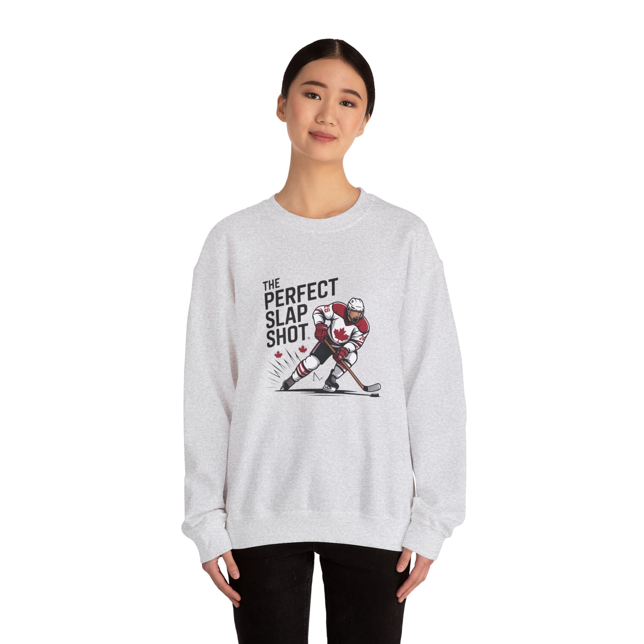 Hockey Slap Shot Sweatshirt — "The Perfect Slap Shot" Crewneck for Players & Fans