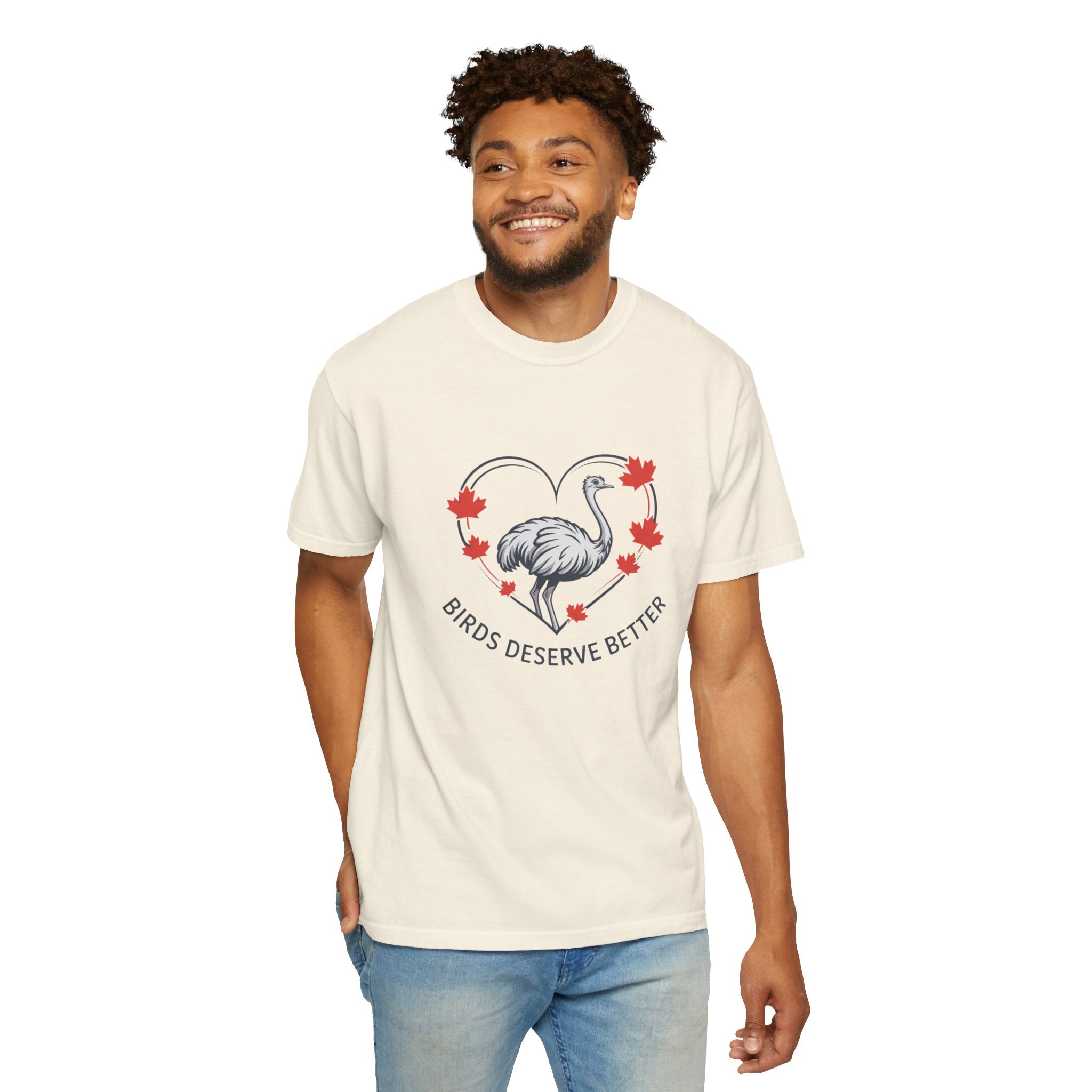 Birds Deserve Better T-Shirt — Ostrich Heart with Maple Leaves
