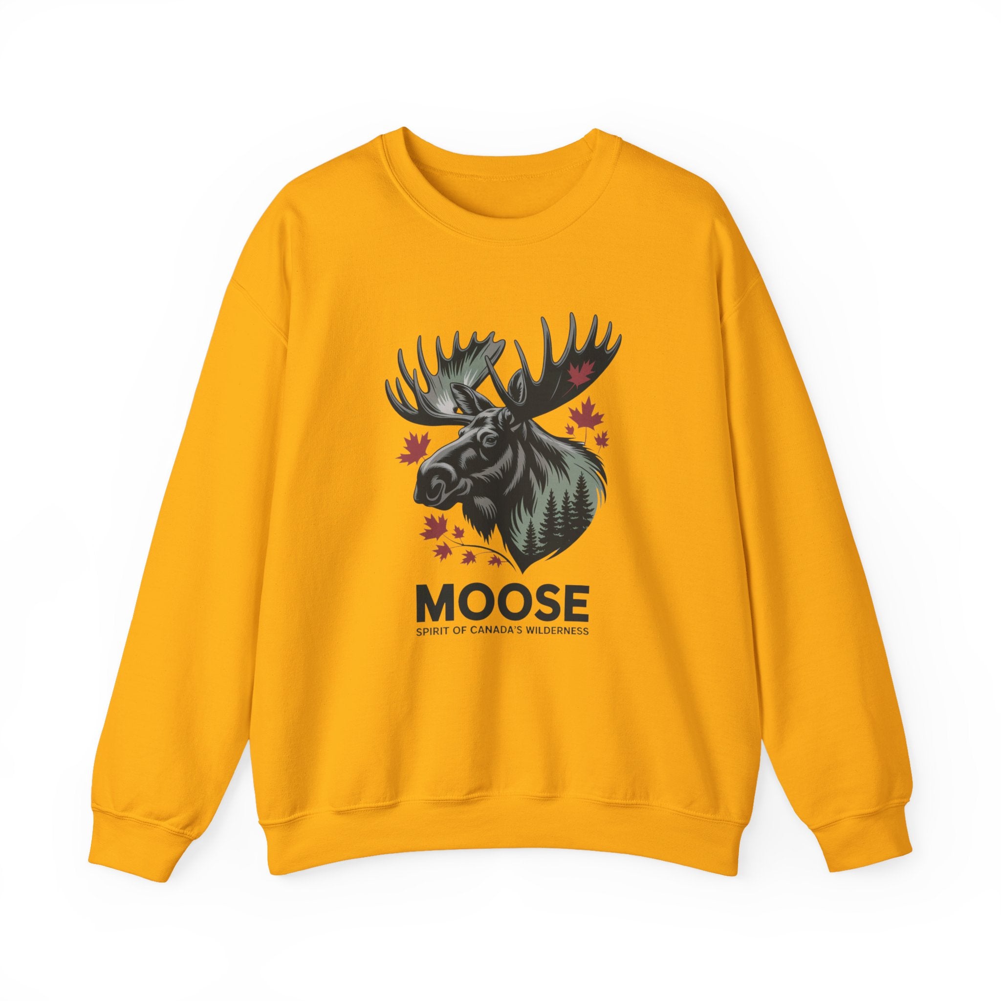 Moose Graphic Crewneck Sweatshirt — Canadian Moose Design with Maple Leaves