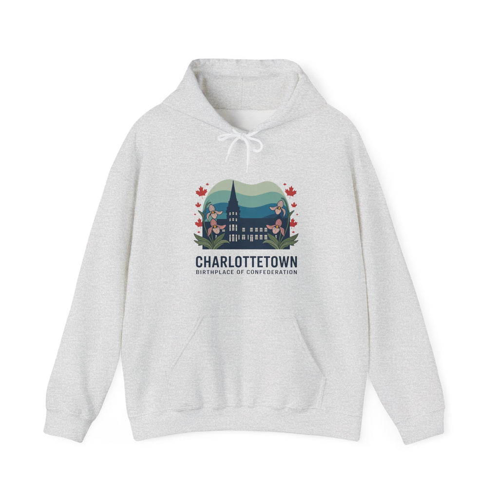 Charlottetown Scenic Hoodie — Vintage Island Skyline & Parliament Building Design