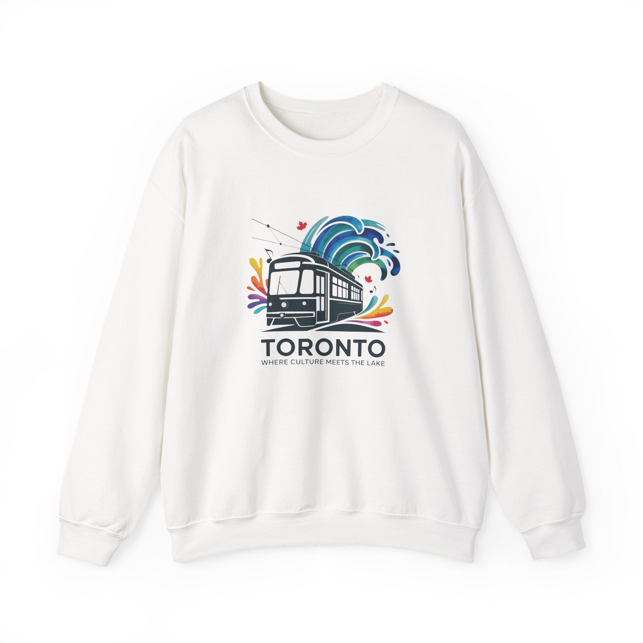 Toronto Streetcar Crewneck Sweatshirt — Colorful Wave City Transit Design