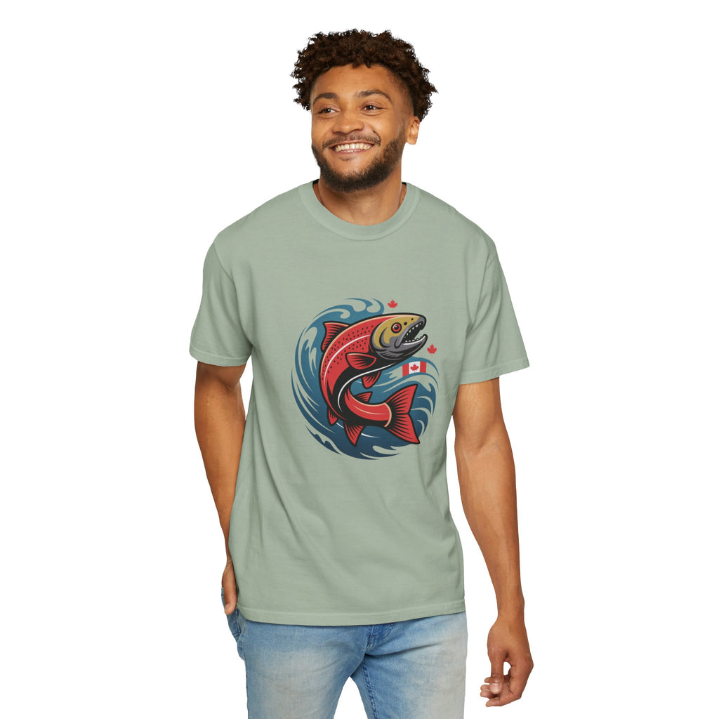 Salmon Wave T‑Shirt — Retro Fishing Graphic Tee