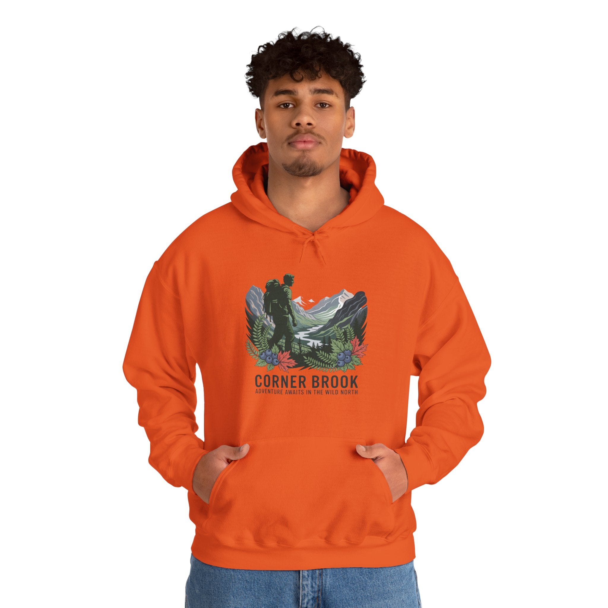 Corner Brook Mountain Landscape Hoodie — Scenic Nature Graphic Sweatshirt
