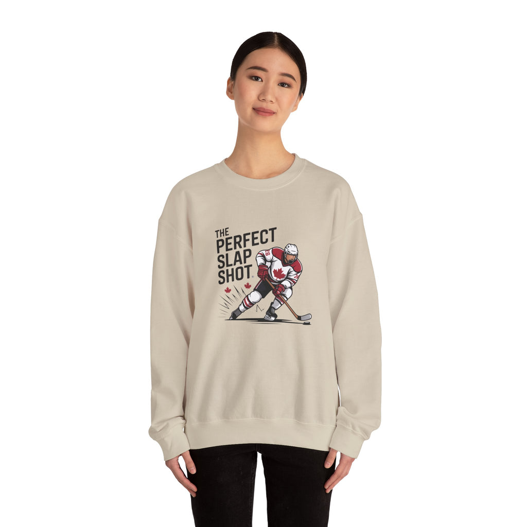 Hockey Slap Shot Sweatshirt — "The Perfect Slap Shot" Crewneck for Players & Fans