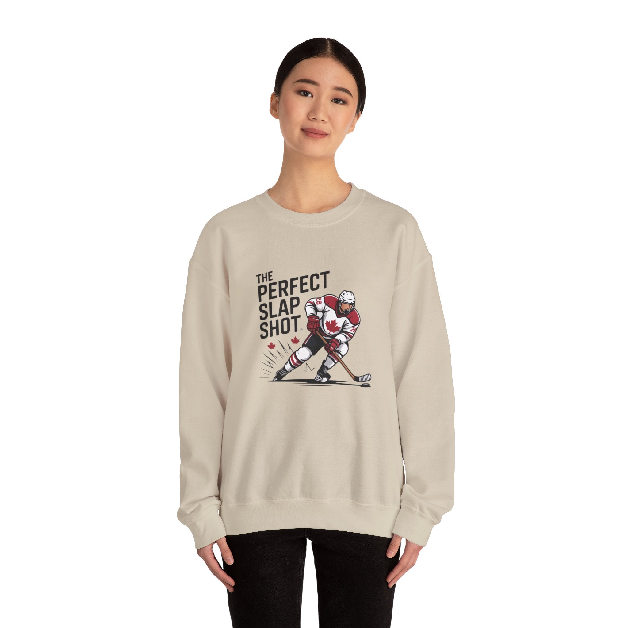 Hockey Slap Shot Sweatshirt — "The Perfect Slap Shot" Crewneck for Players & Fans