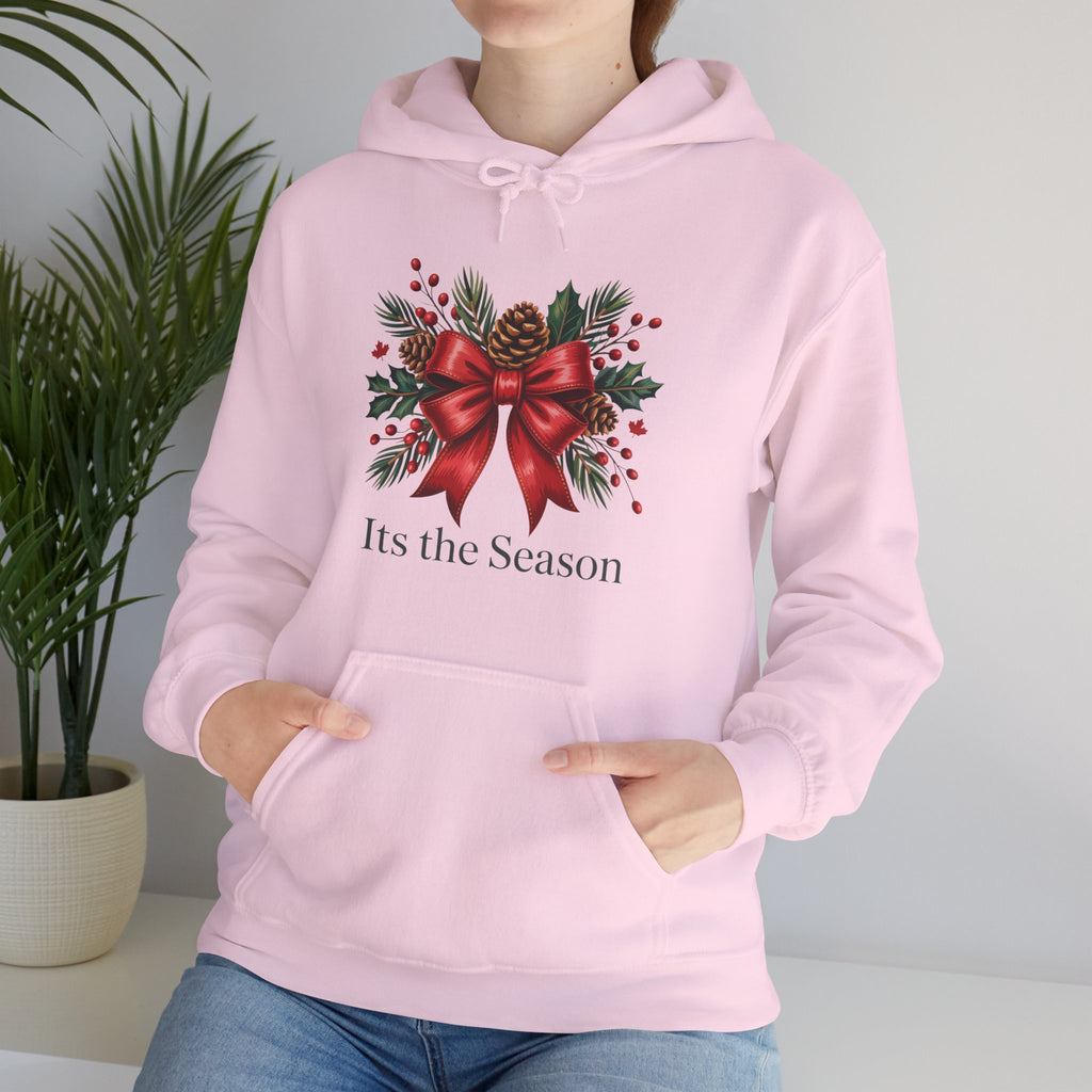 Christmas Wreath Hoodie – Festive Red Bow "Its the Season" Holiday Sweatshirt