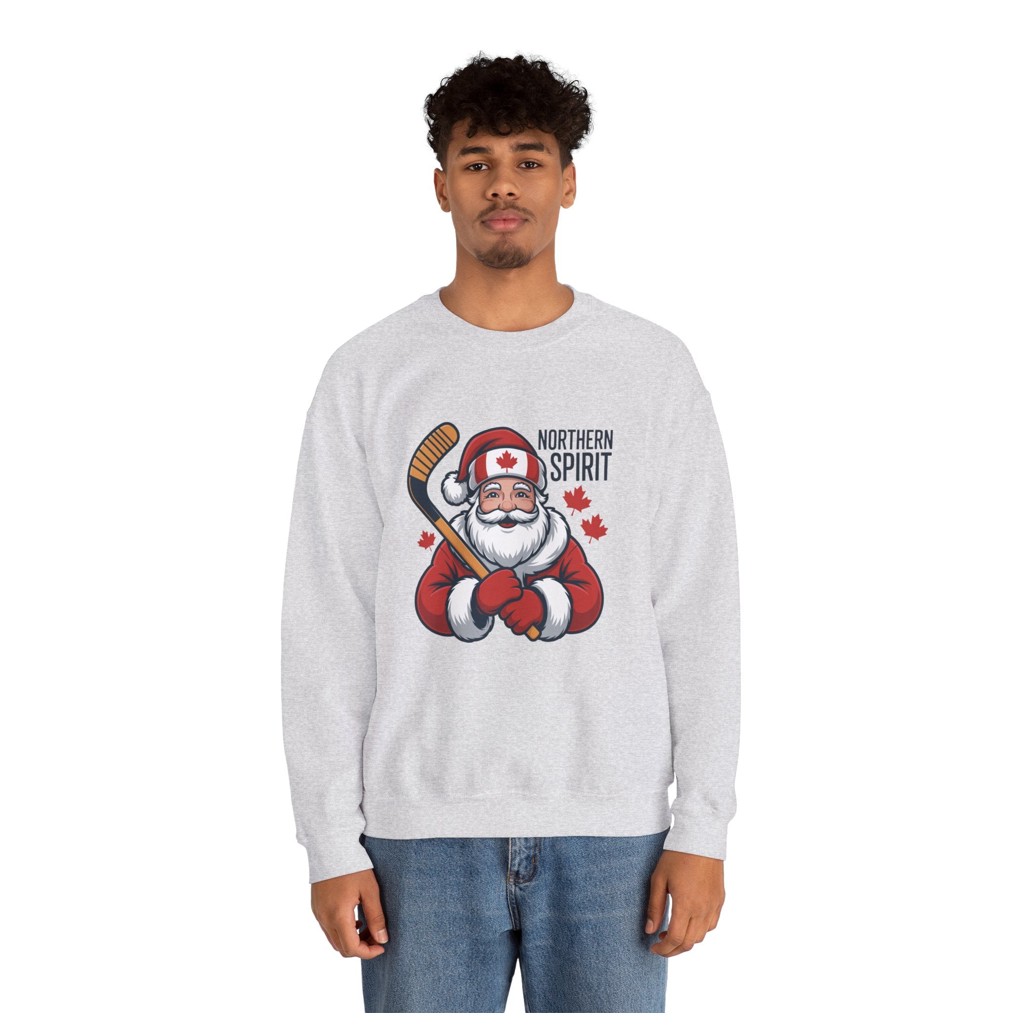 Northern Spirit Santa Hockey Sweatshirt – Canadian Maple Leaf Holiday Crewneck