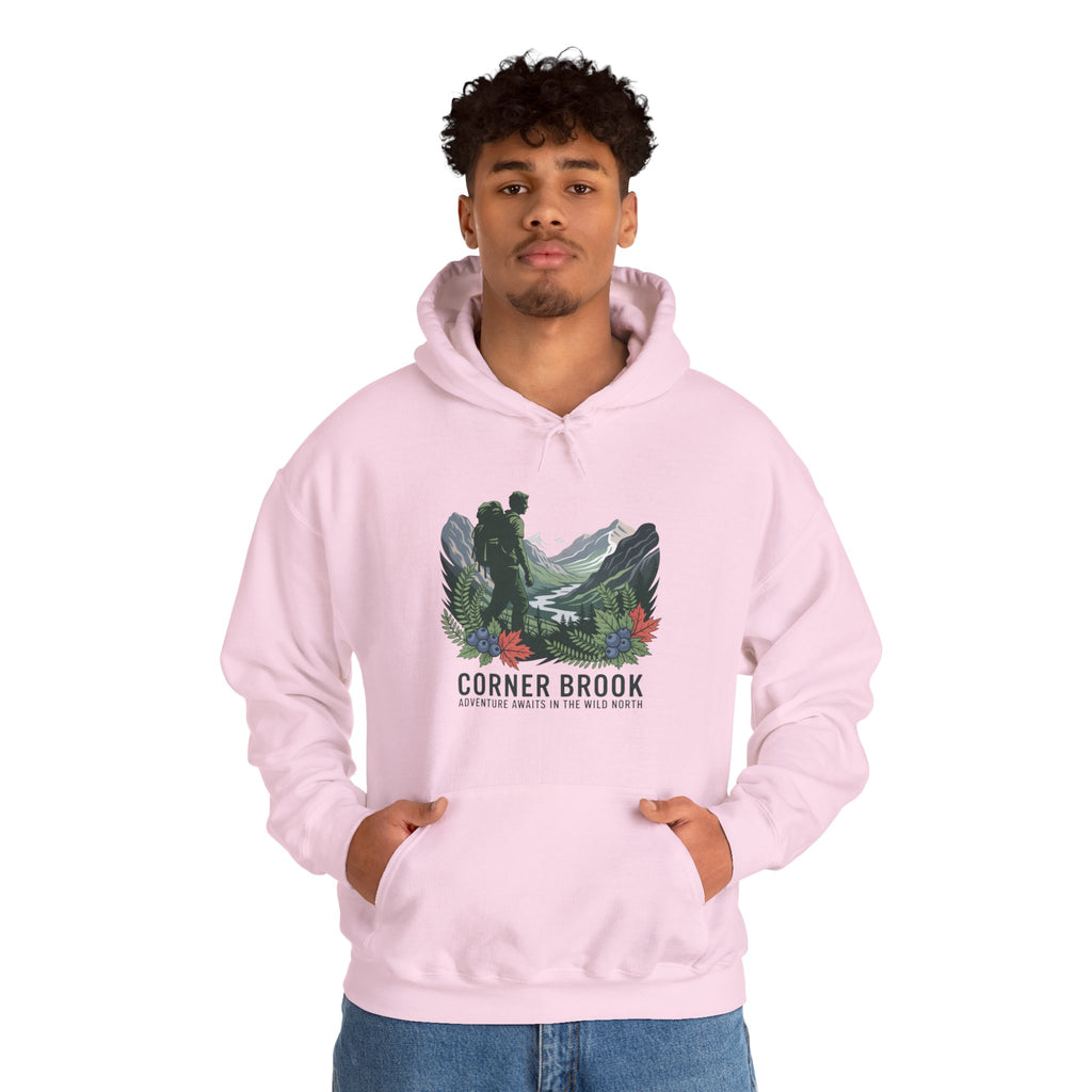 Corner Brook Mountain Landscape Hoodie — Scenic Nature Graphic Sweatshirt