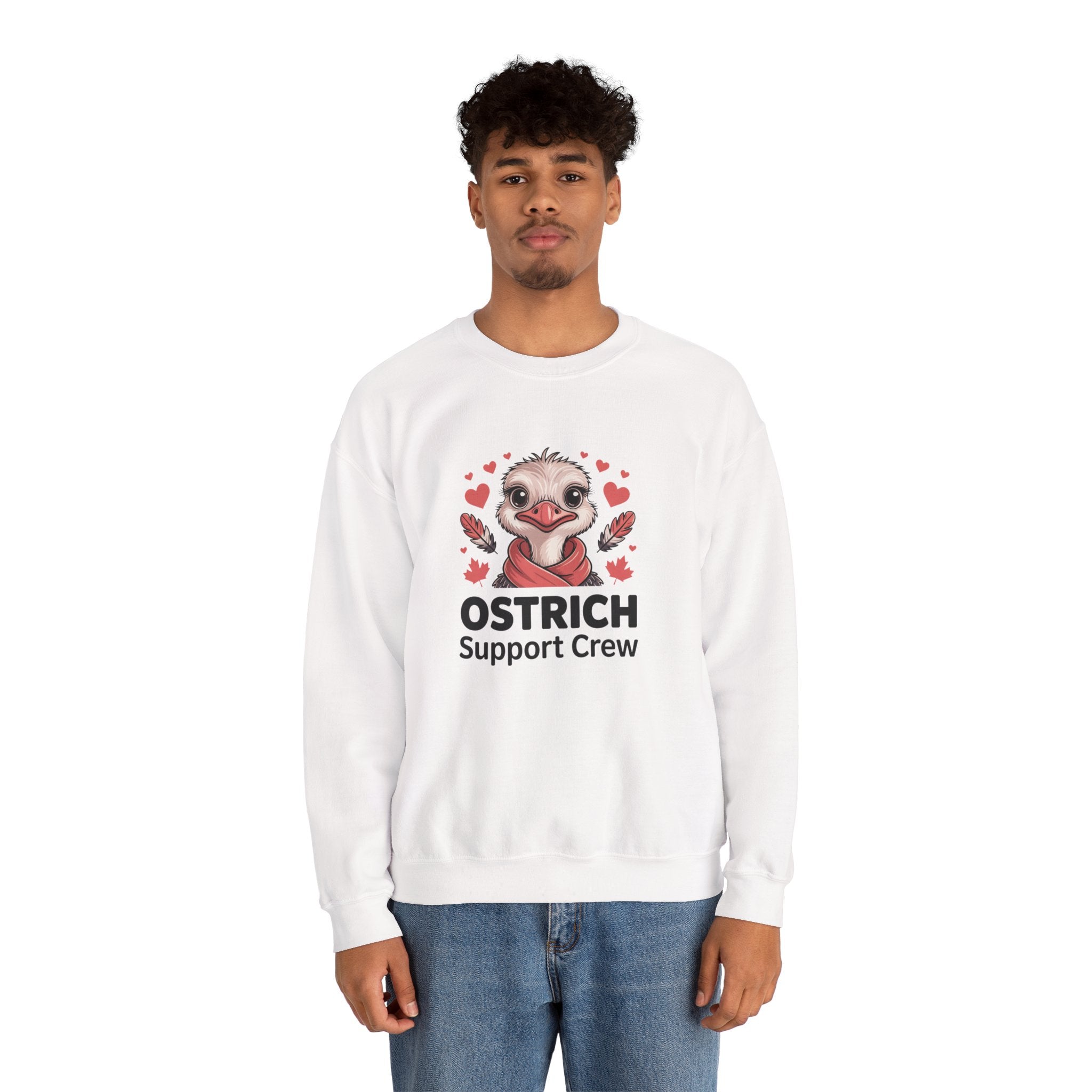 Ostrich Support Crew Sweatshirt — Cute Valentine’s Day Animal Graphic Crewneck