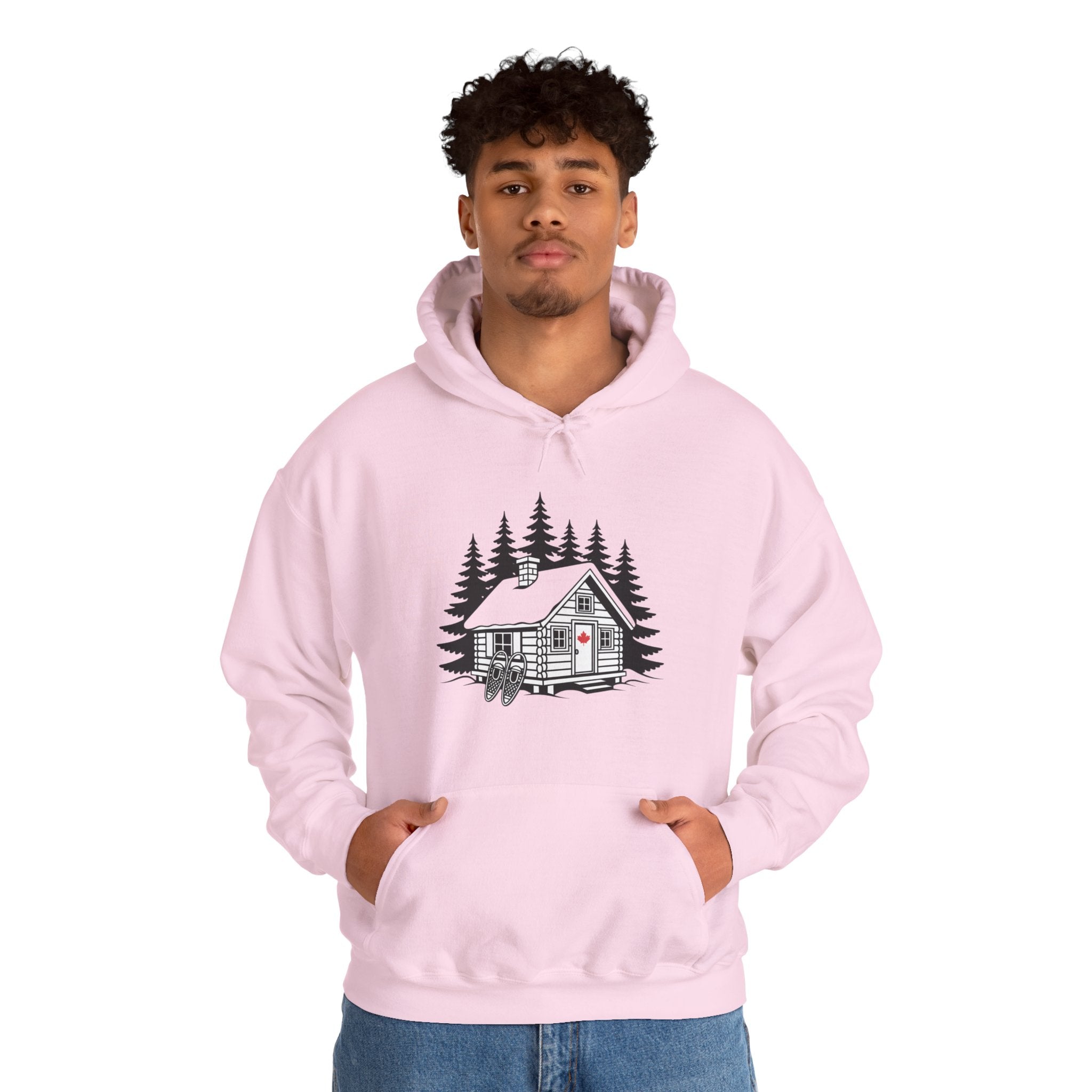 Cabin in the Pines Hoodie – Cozy Woodland Cabin Sweatshirt with Red Door