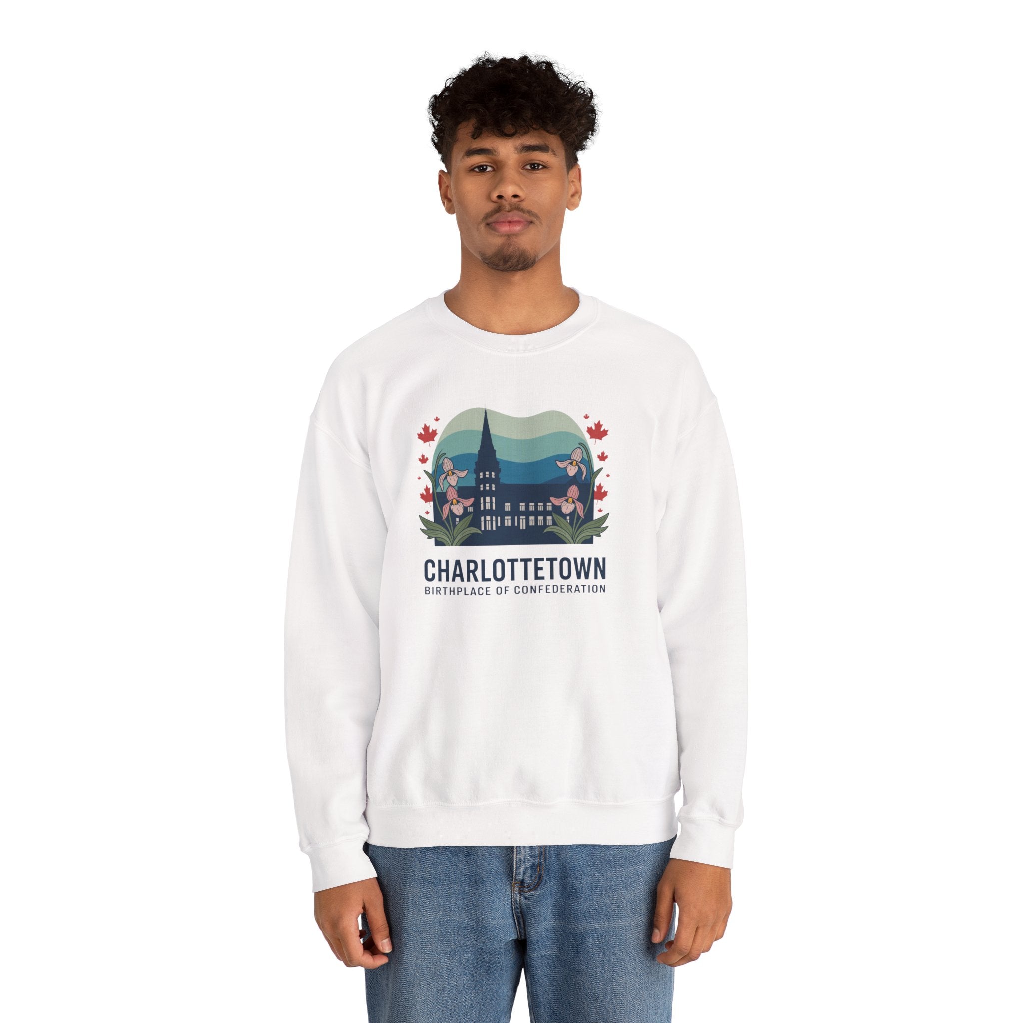 Charlottetown Retro Skyline Crewneck Sweatshirt — PEI Cottagecore Souvenir