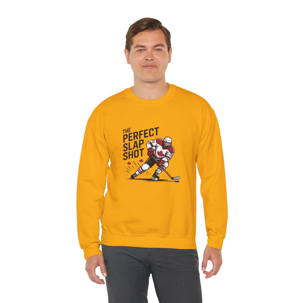 Hockey Slap Shot Sweatshirt — "The Perfect Slap Shot" Crewneck for Players & Fans