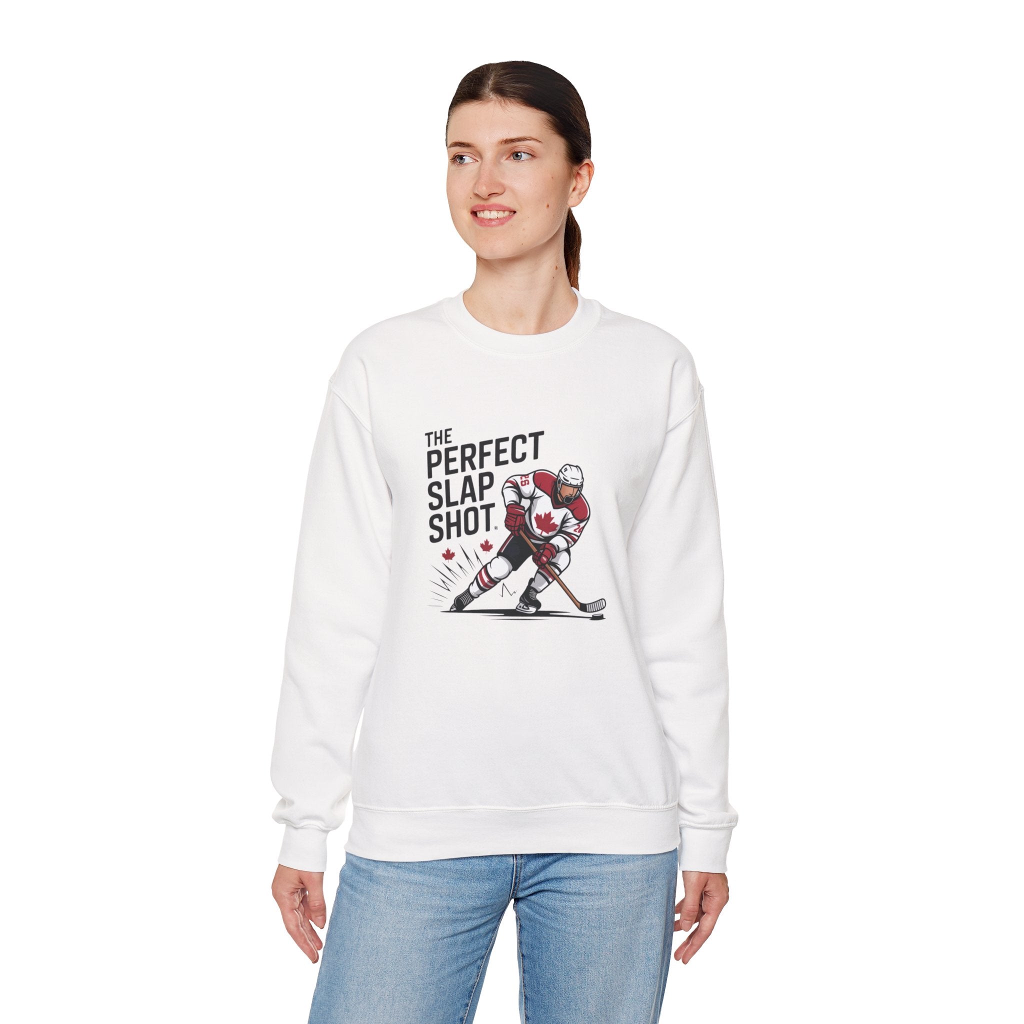 Hockey Slap Shot Sweatshirt — "The Perfect Slap Shot" Crewneck for Players & Fans