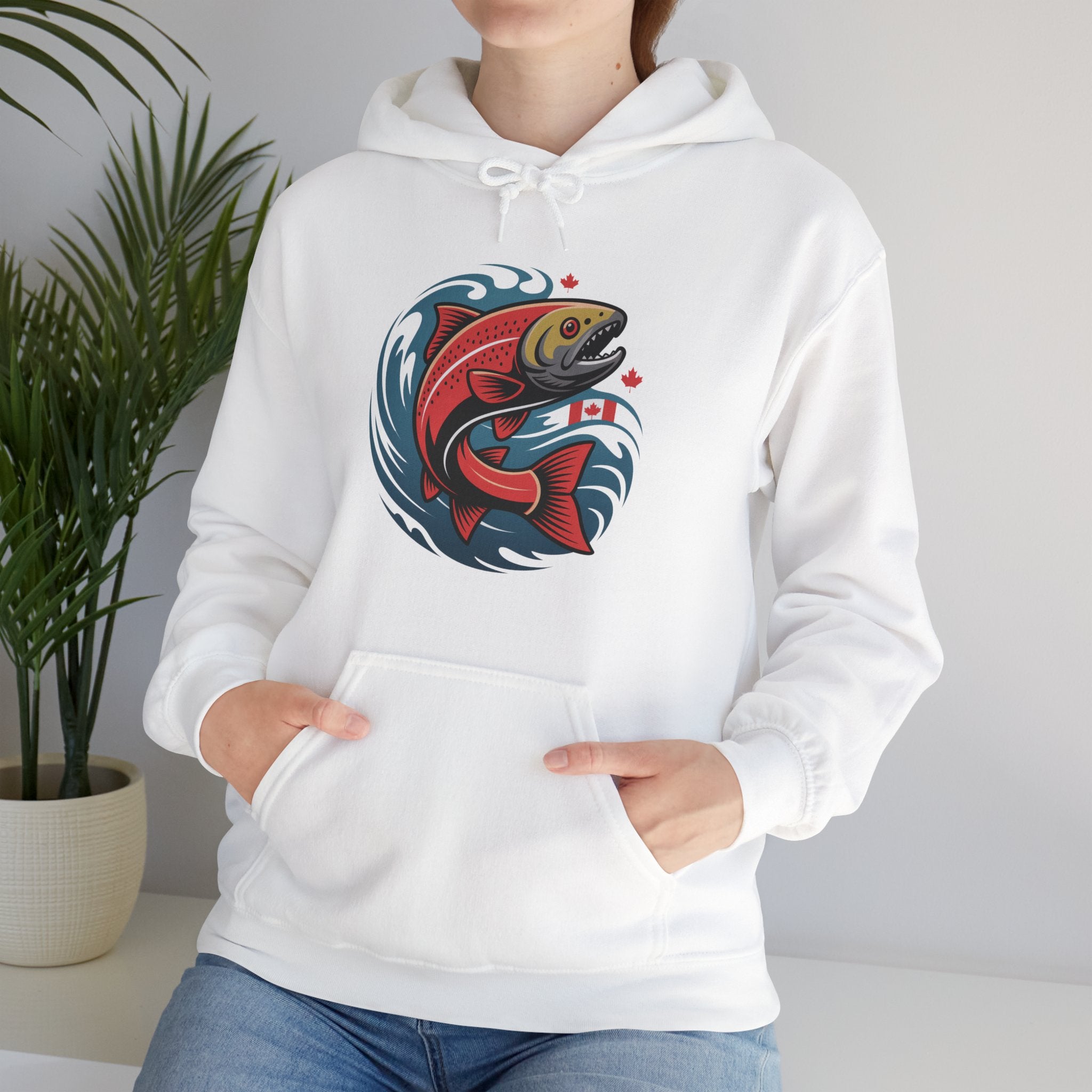 Salmon Wave Hoodie — Retro Fishing Graphic Pullover