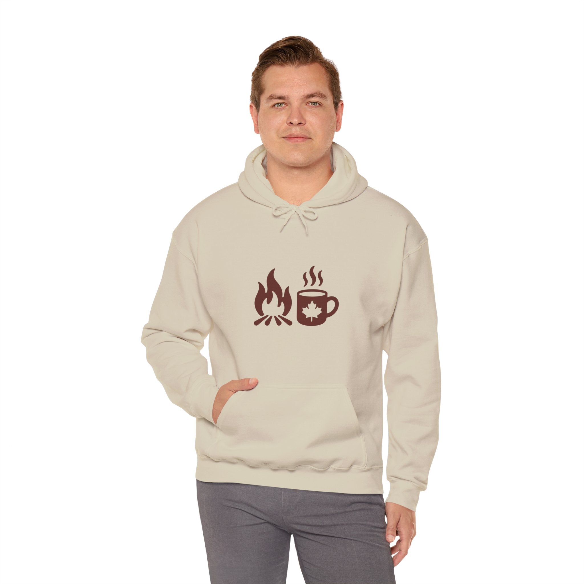 Campfire Coffee Hoodie — Cozy Camper Coffee Cup & Flame Graphic