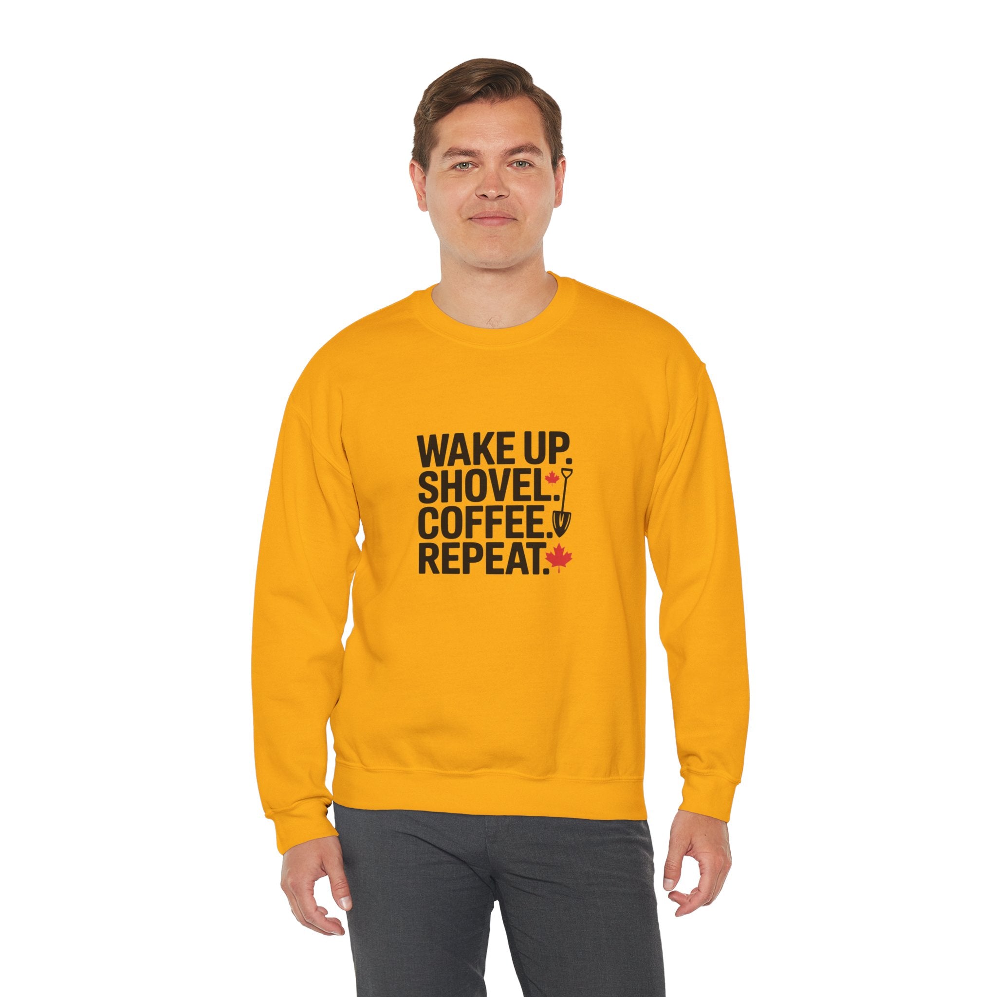 "Wake Up. Shovel. Coffee. Repeat." Winter Funny Crewneck Sweatshirt