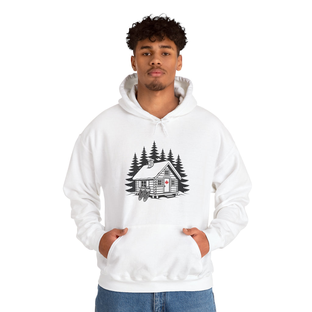 Cabin in the Pines Hoodie – Cozy Woodland Cabin Sweatshirt with Red Door
