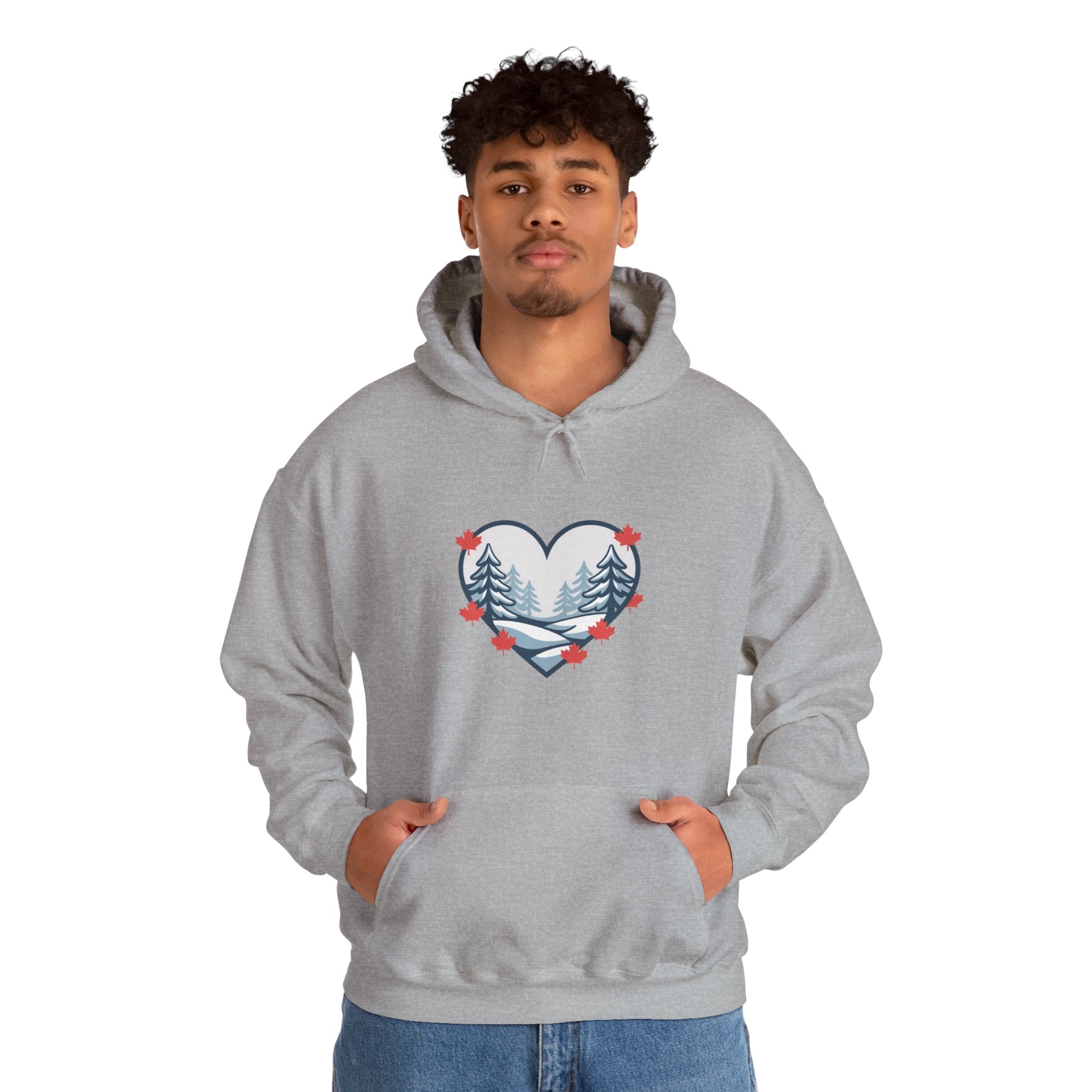 Heart-Shaped Mountain Hoodie — Cozy Forest Love Design