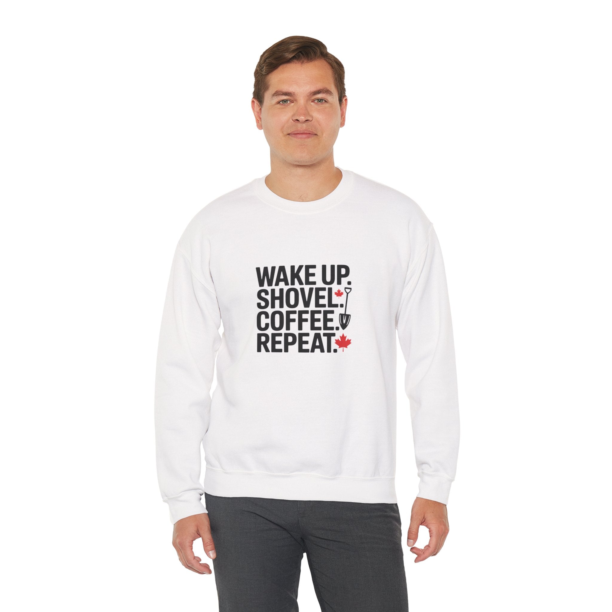"Wake Up. Shovel. Coffee. Repeat." Winter Funny Crewneck Sweatshirt