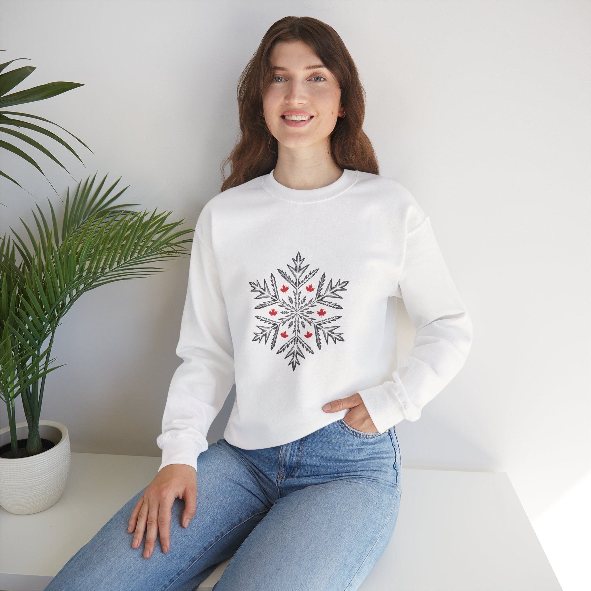 Minimal Snowflake Design with Red Berry Accents - Sweatshirt