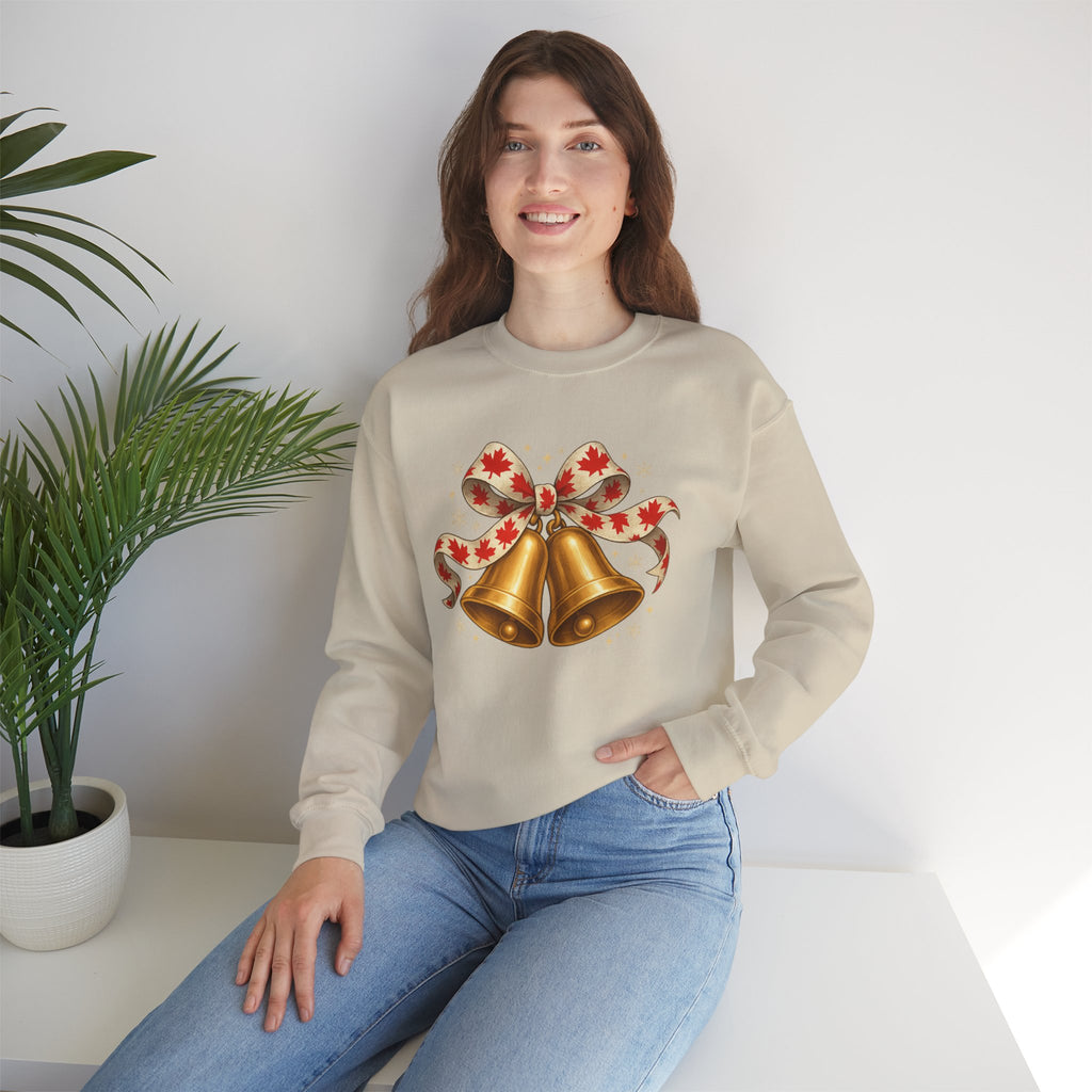 Christmas Bells Sweatshirt — Festive Maple Ribbon Holiday Crewneck