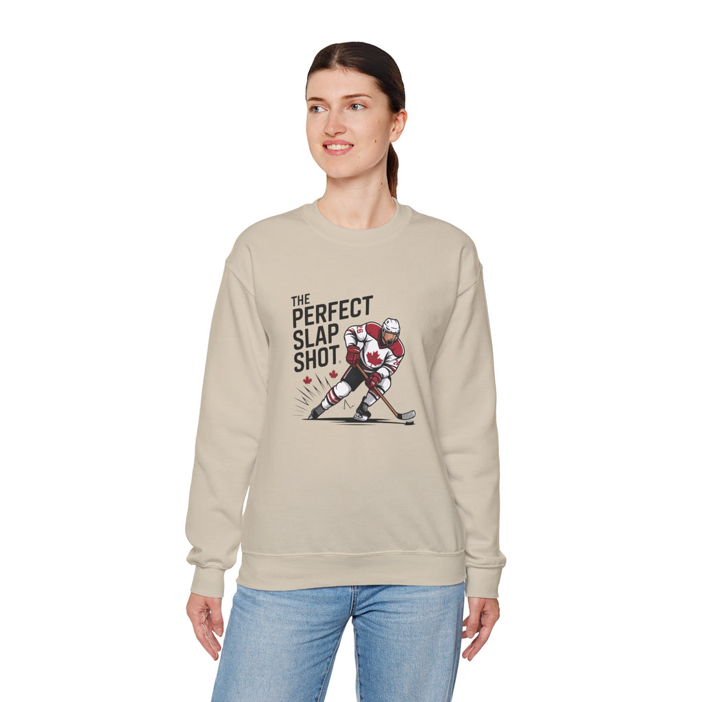 Hockey Slap Shot Sweatshirt — "The Perfect Slap Shot" Crewneck for Players & Fans