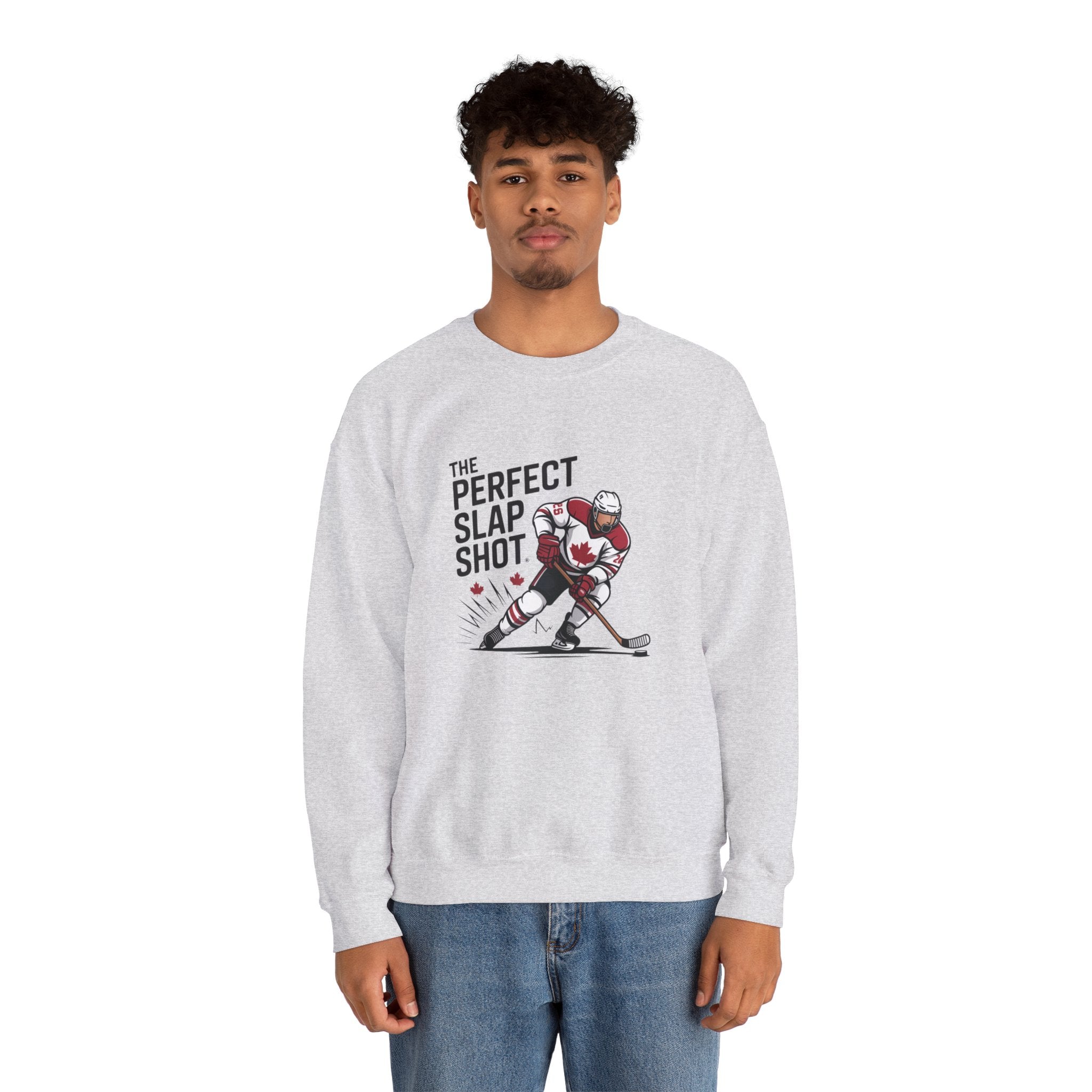 Hockey Slap Shot Sweatshirt — "The Perfect Slap Shot" Crewneck for Players & Fans