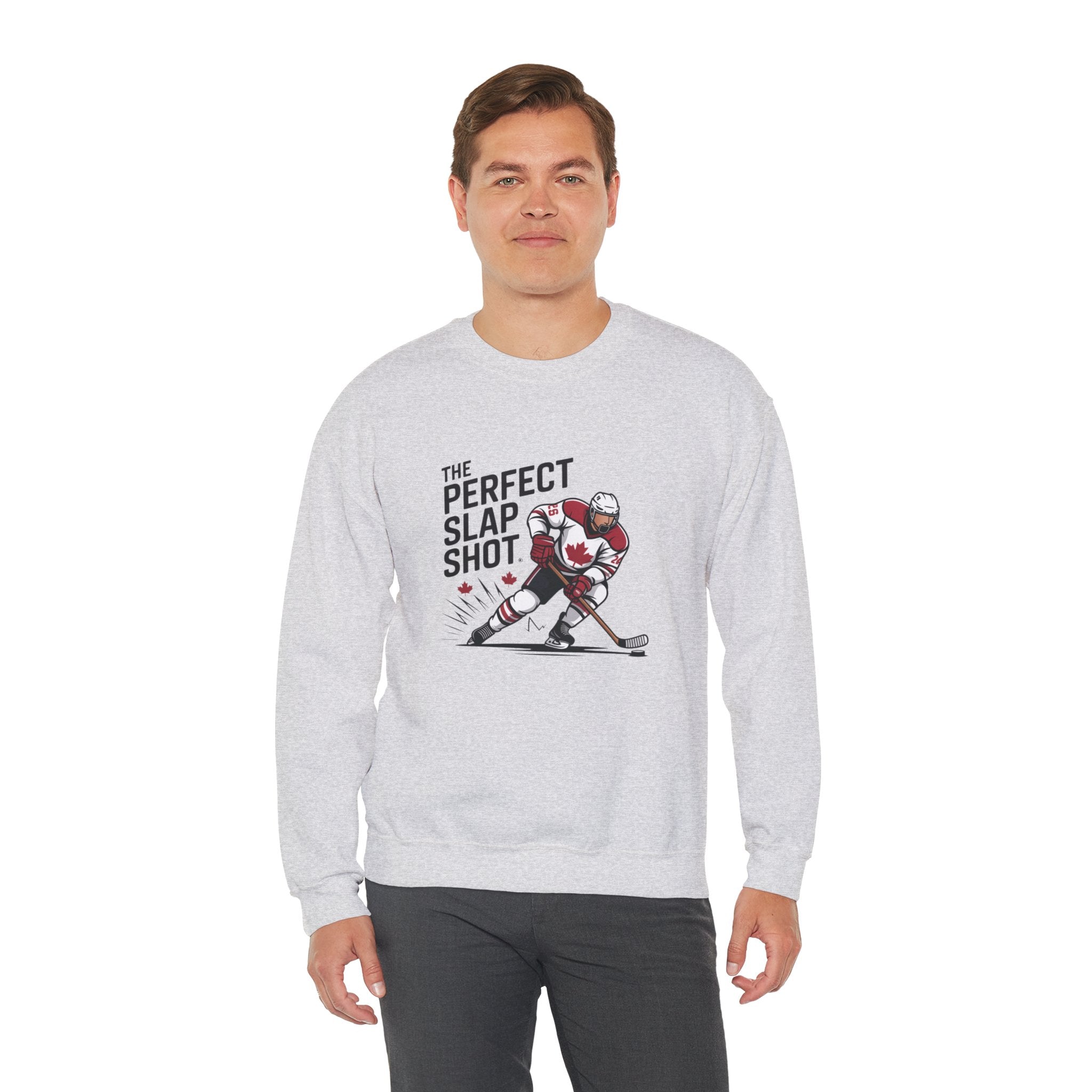 Hockey Slap Shot Sweatshirt — "The Perfect Slap Shot" Crewneck for Players & Fans