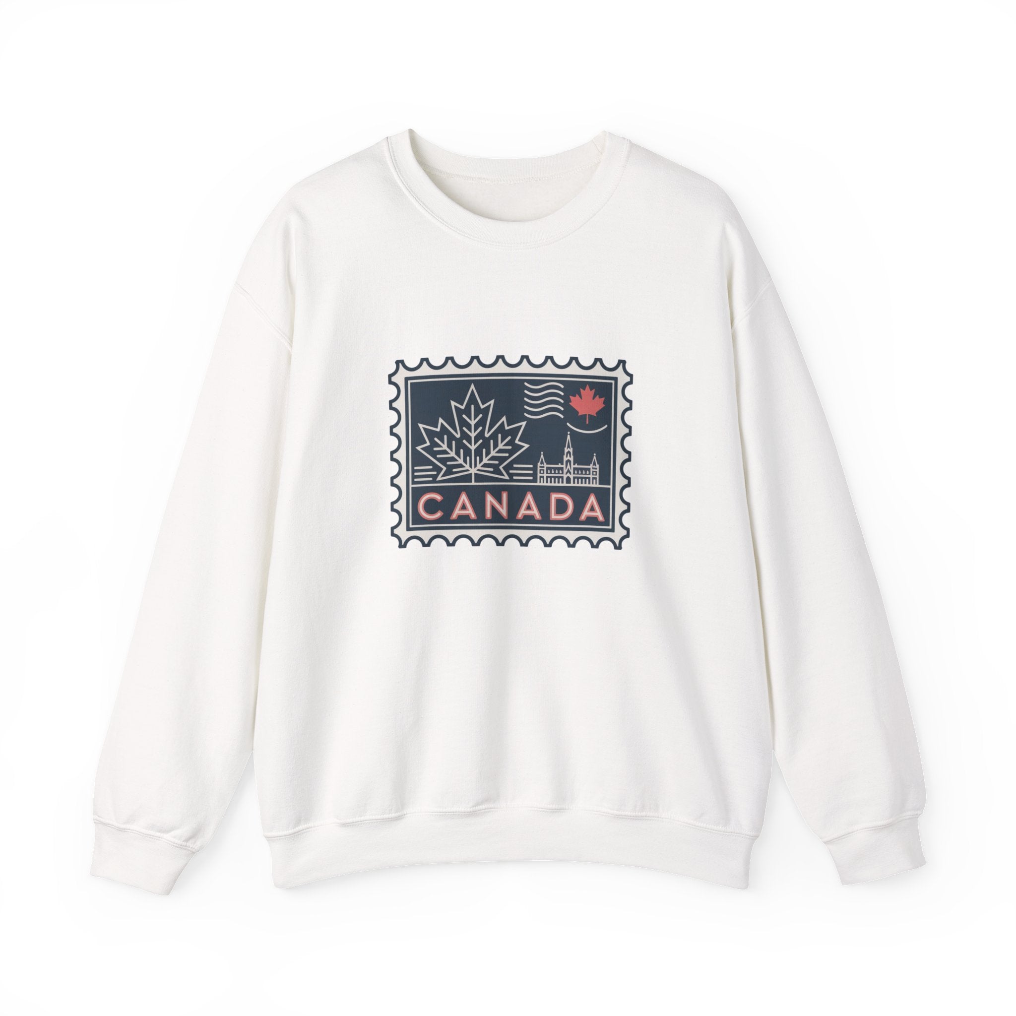Canada Stamp Crewneck Sweatshirt — Retro Maple Leaf Canada Pullover