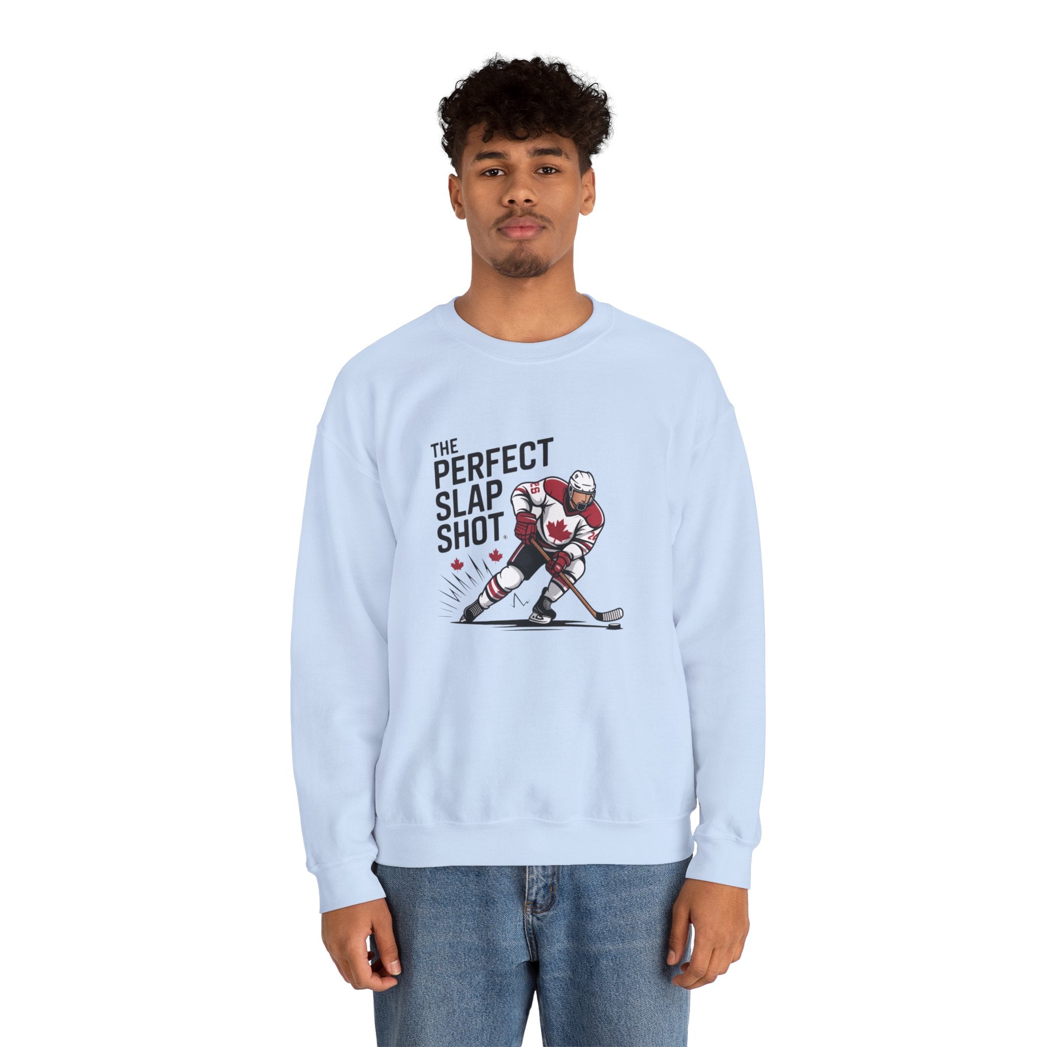 Hockey Slap Shot Sweatshirt — "The Perfect Slap Shot" Crewneck for Players & Fans