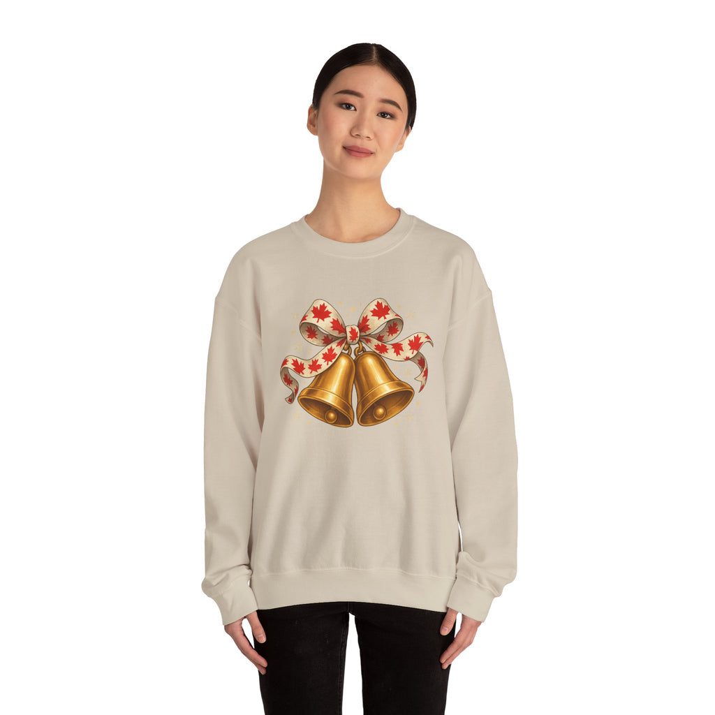 Christmas Bells Sweatshirt — Festive Maple Ribbon Holiday Crewneck