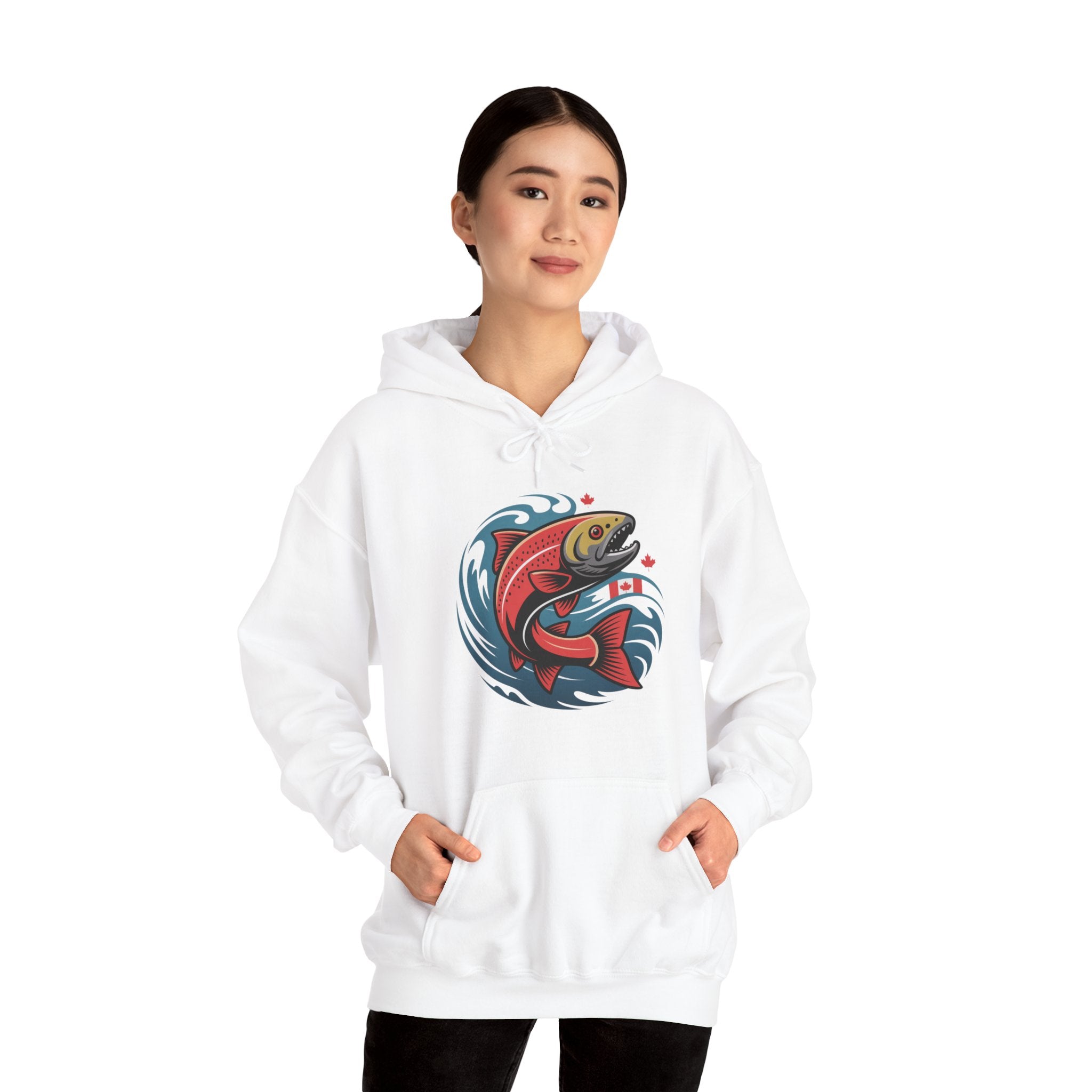 Salmon Wave Hoodie — Retro Fishing Graphic Pullover