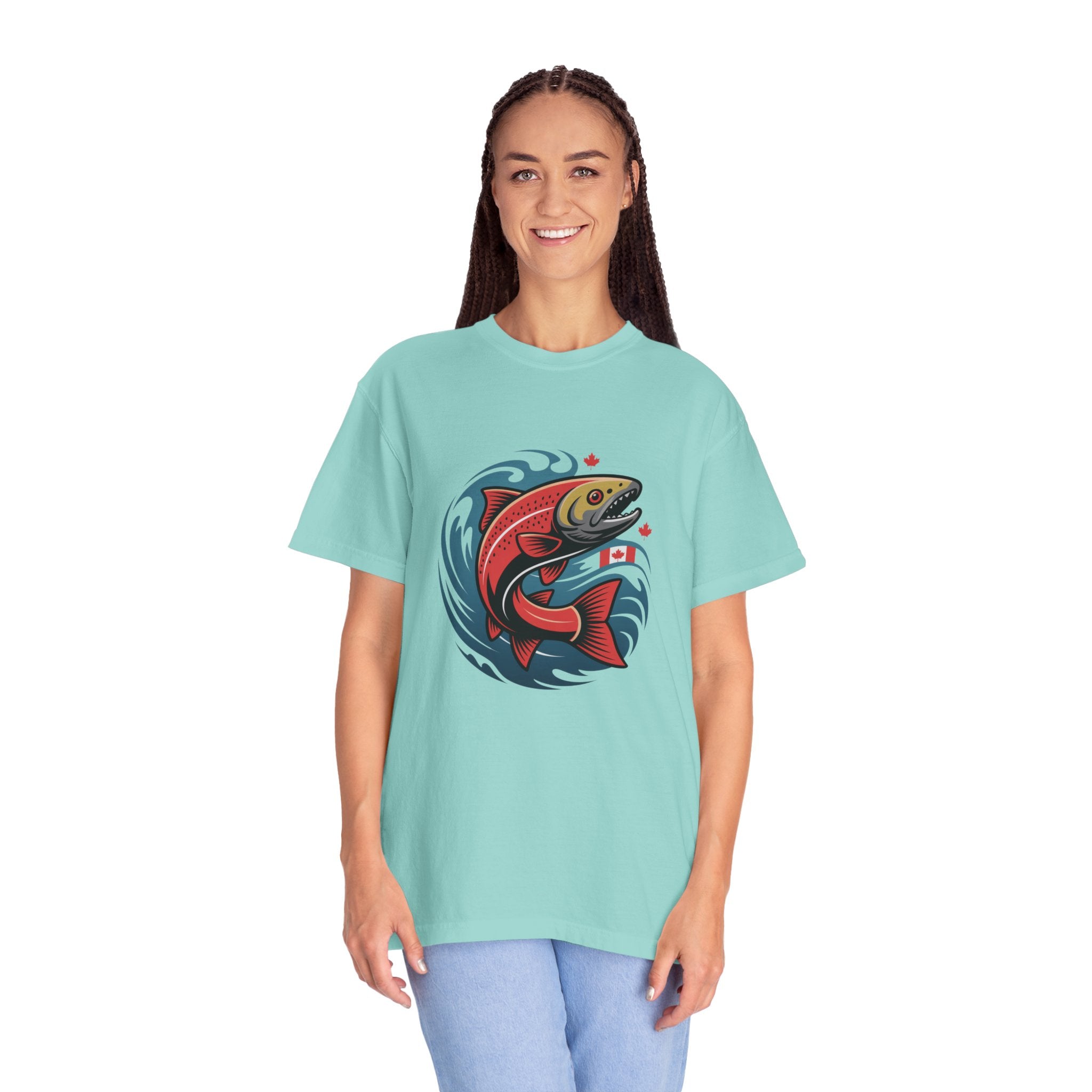 Salmon Wave T‑Shirt — Retro Fishing Graphic Tee