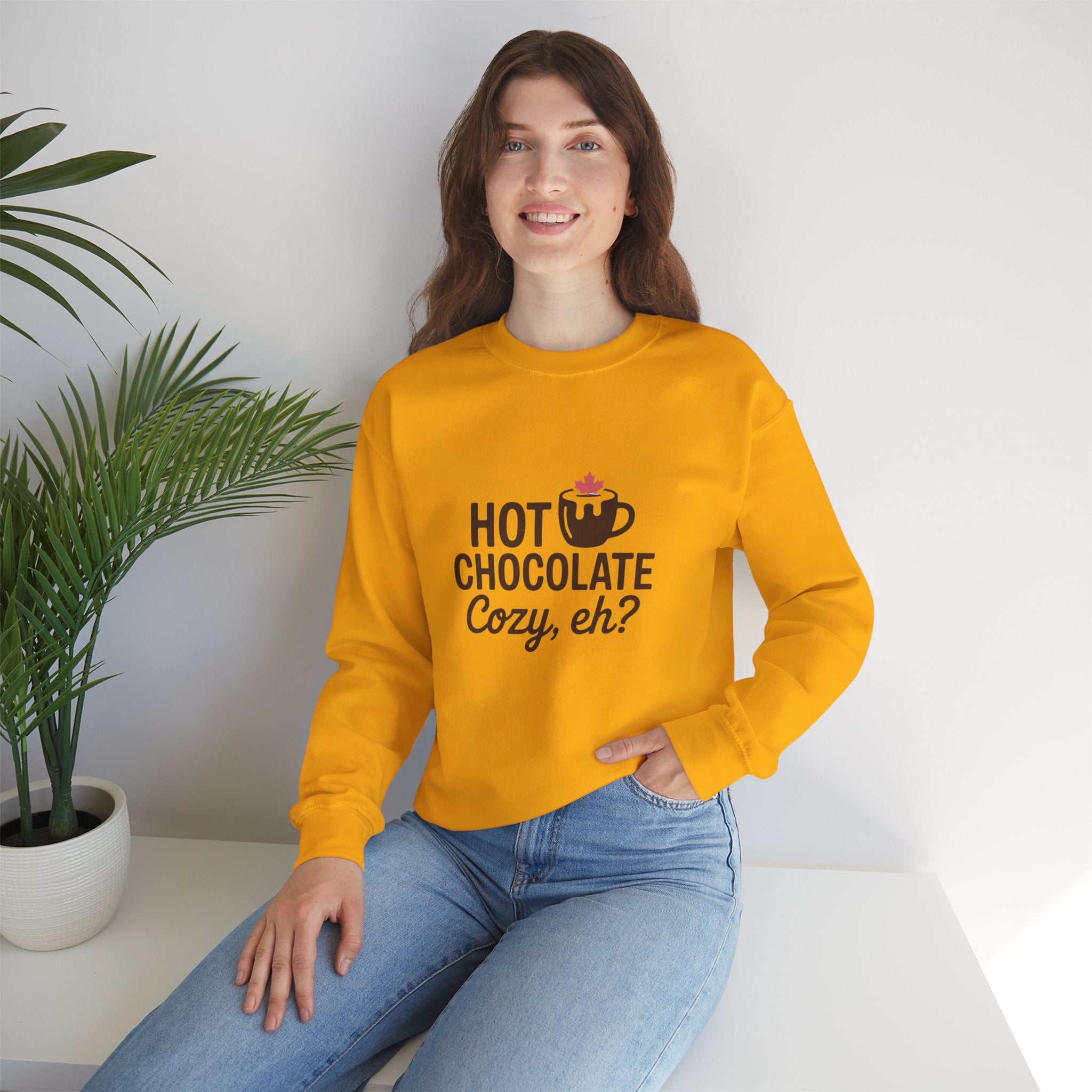 Hot Chocolate Cozy Crewneck Sweatshirt — "Hot Chocolate Cozy, eh?" Winter Pullover