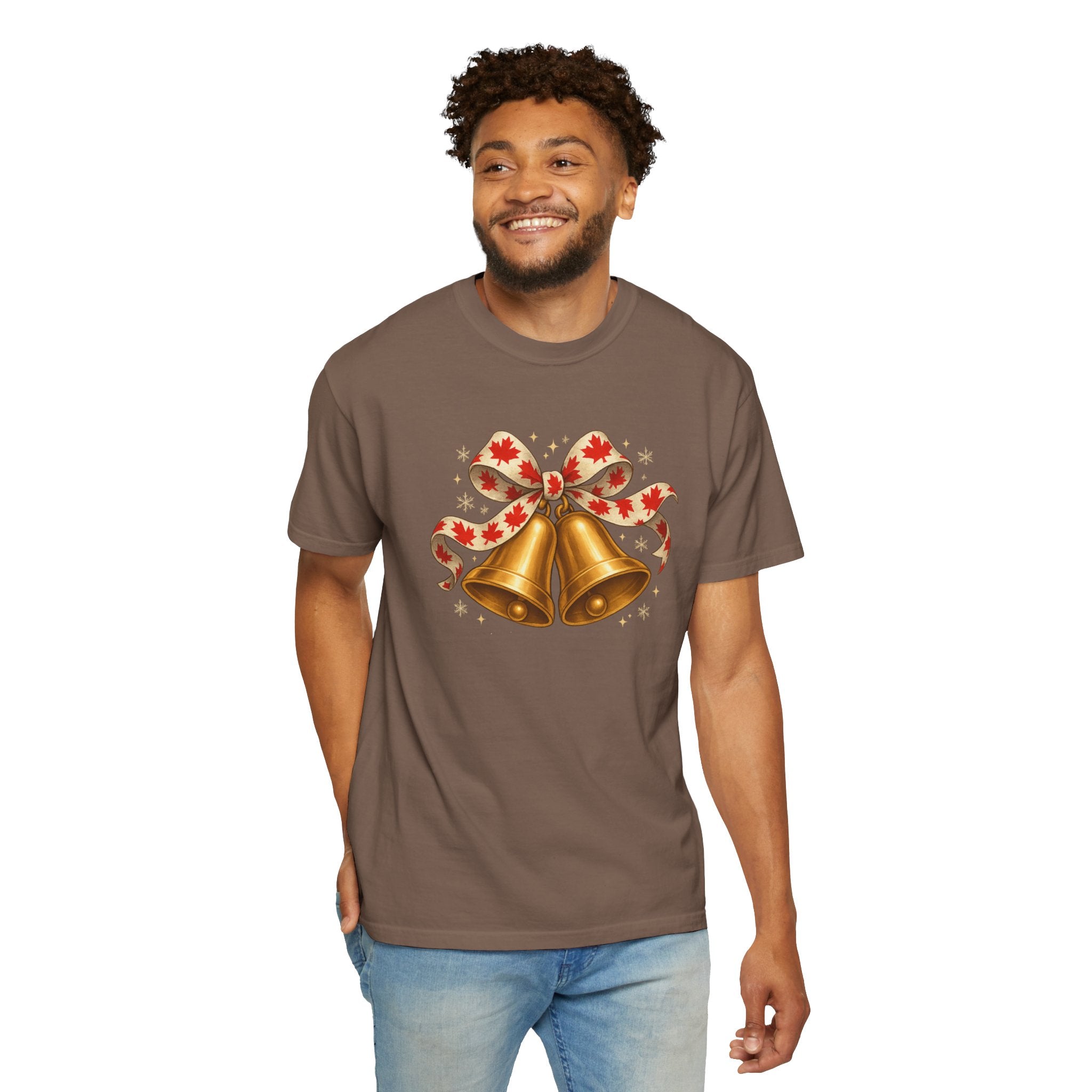 Cozy Christmas Bells T-Shirt | Festive Maple Pride Tee with Vintage Garment-Dyed Comfort