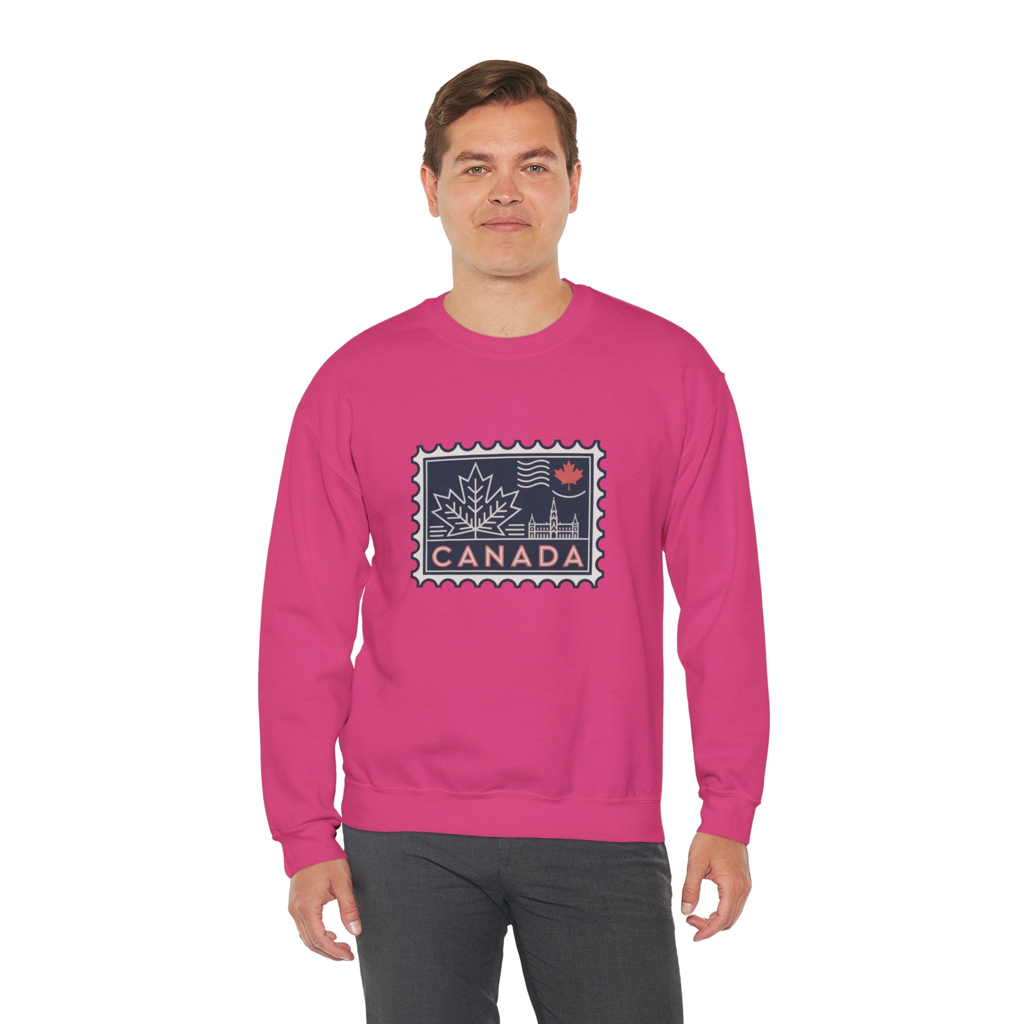 Canada Stamp Crewneck Sweatshirt — Retro Maple Leaf Canada Pullover