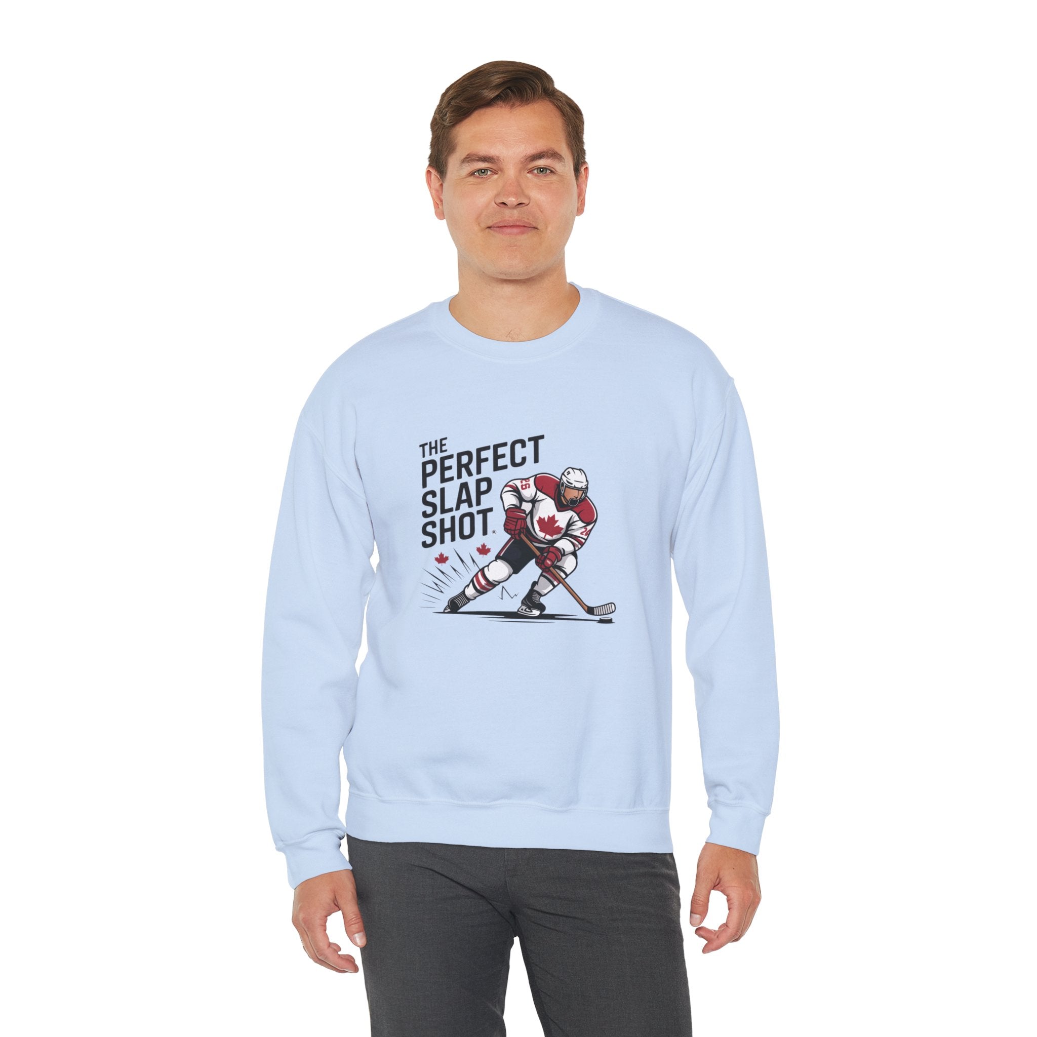 Hockey Slap Shot Sweatshirt — "The Perfect Slap Shot" Crewneck for Players & Fans