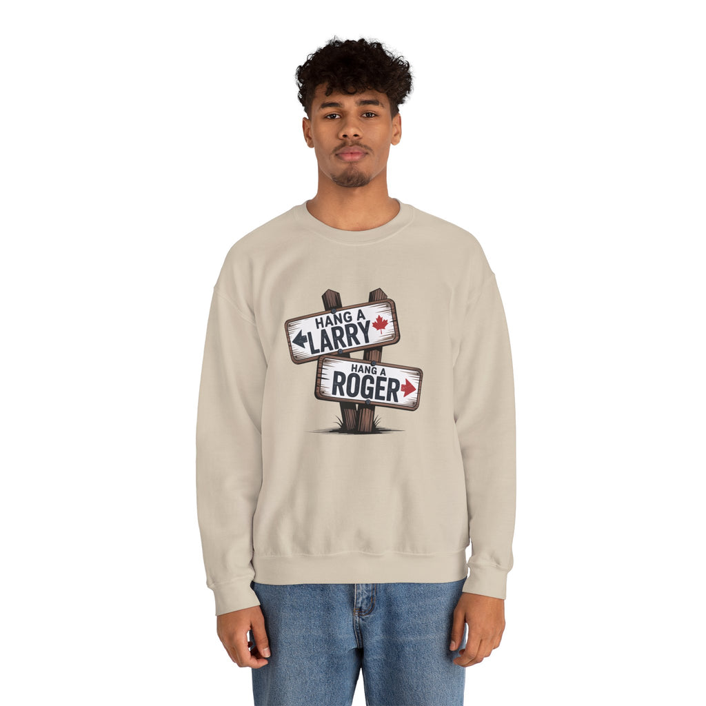 "Hang a Larry, Hang a Roger" Road Sign Graphic Sweatshirt