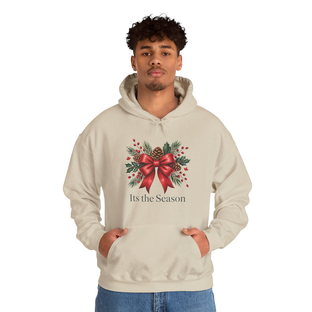 Christmas Wreath Hoodie – Festive Red Bow "Its the Season" Holiday Sweatshirt