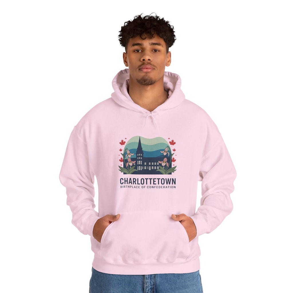 Charlottetown Scenic Hoodie — Vintage Island Skyline & Parliament Building Design
