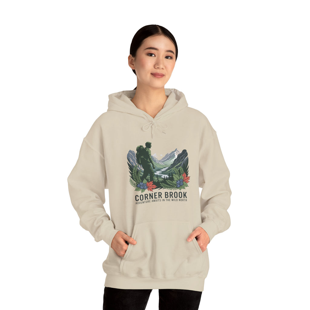 Corner Brook Mountain Landscape Hoodie — Scenic Nature Graphic Sweatshirt